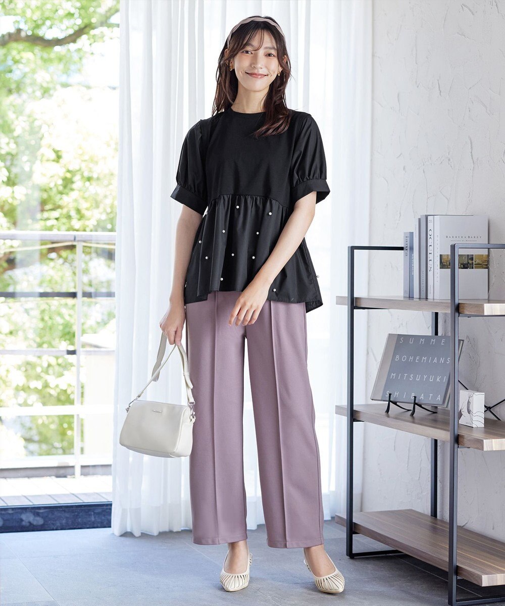 Tiaclasse L 【洗える】パール付きカットソードッキングブラウス 