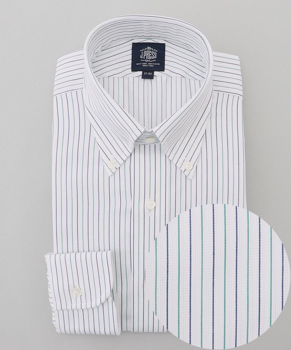 J.PRESS MEN 【PREMIUM PLEATS / 形態安定】スーピマコットンパナマストライプ ドレスシャツ / B.D. 