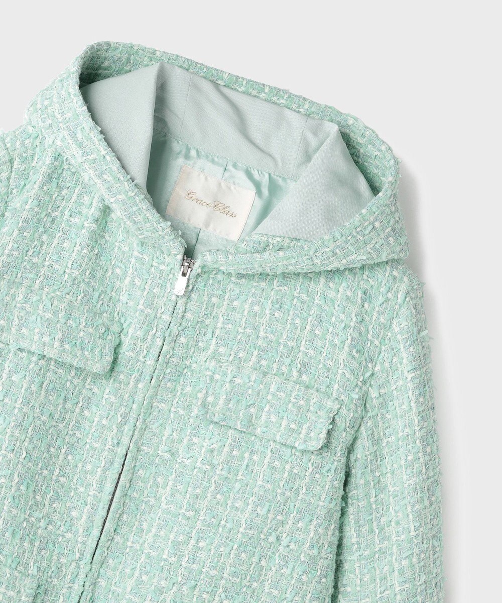 GRACE CONTINENTAL ツイードフーディーコート 