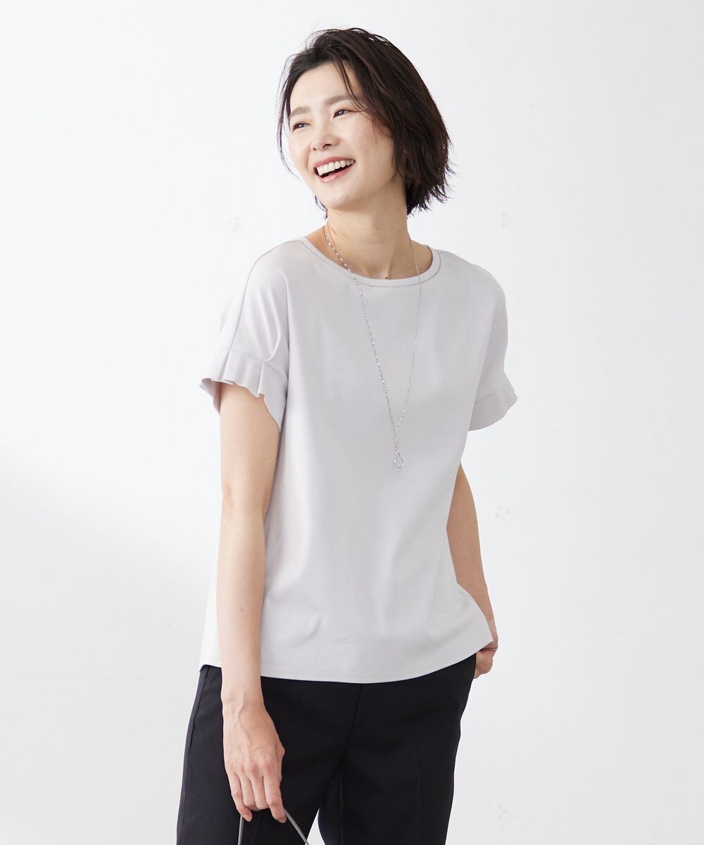 J.PRESS LADIES 【WEB限定カラーあり・接触冷感・UVケア】コンパクトコットンスムース タックスリーブ カットソー 