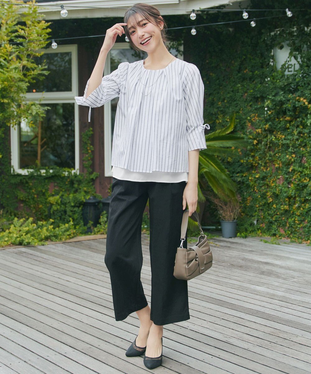 Tiaclasse L ストライプリボンレイヤードブラウス 