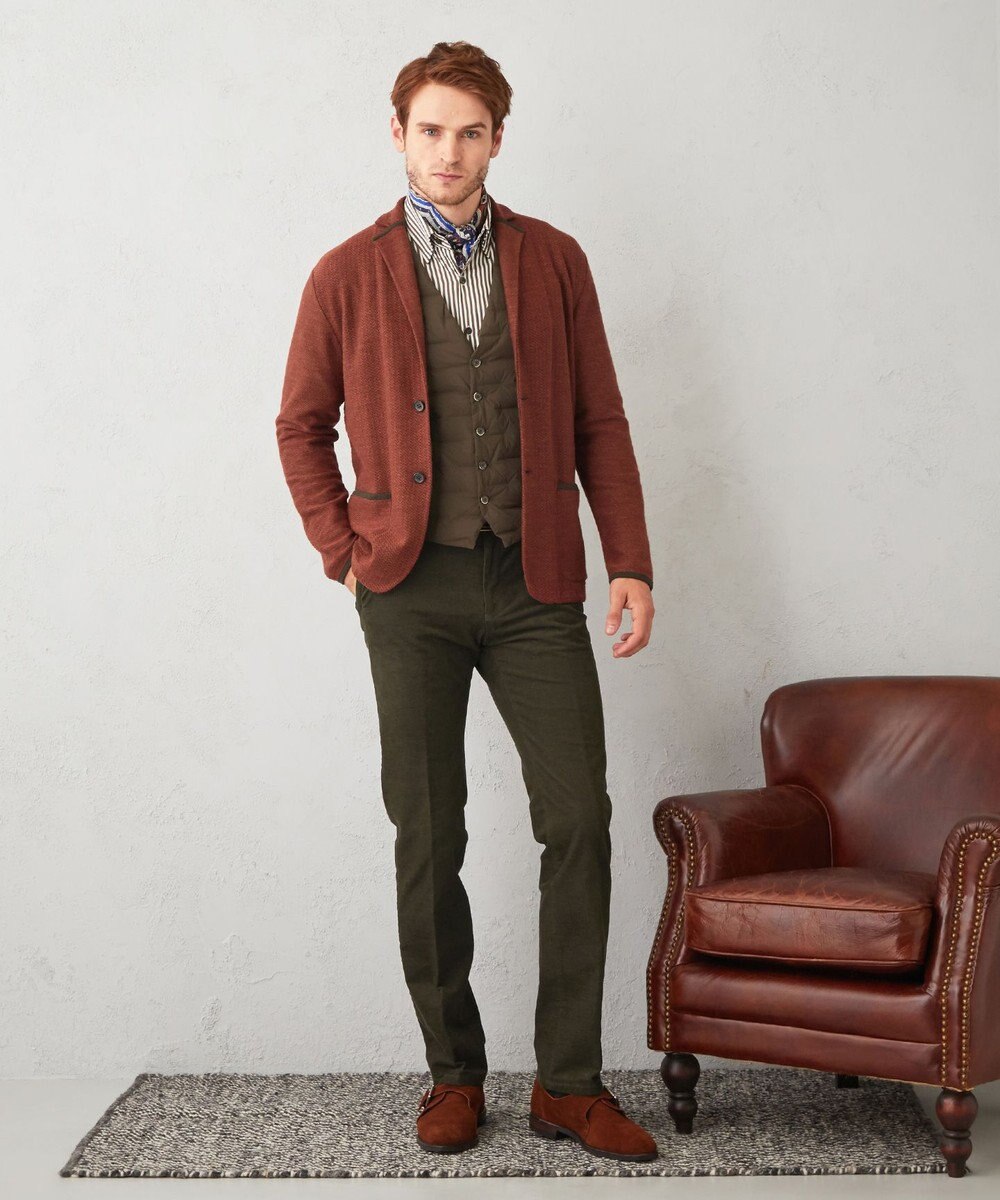 JOSEPH ABBOUD 【驚きの軽量ウール】KARLKARL ヘリンボーン柄 ニットジャケット 