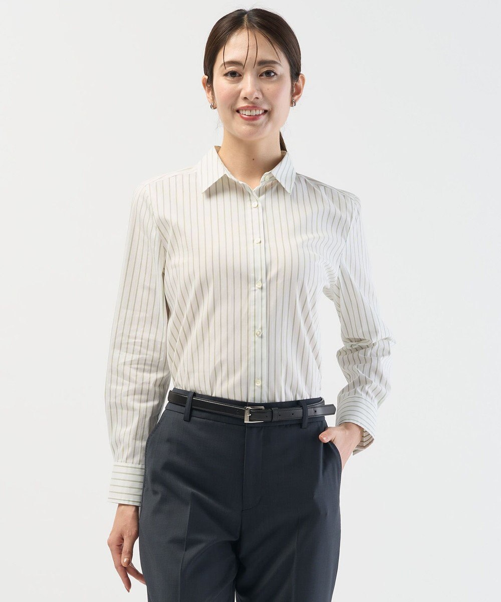 J.PRESS LADIES BEZコットンナイロン ストライプ シャツカラー ブラウス 