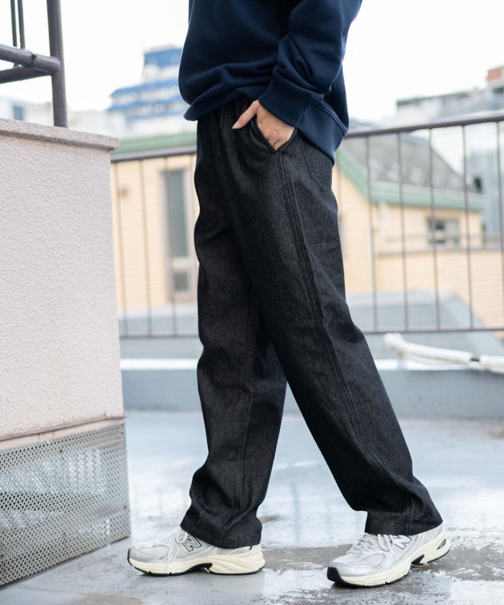 WEGO 【ユニセックス着用ITEM/ウエストゴム/SMLサイズ展開】デニムイージーストレートパンツ 