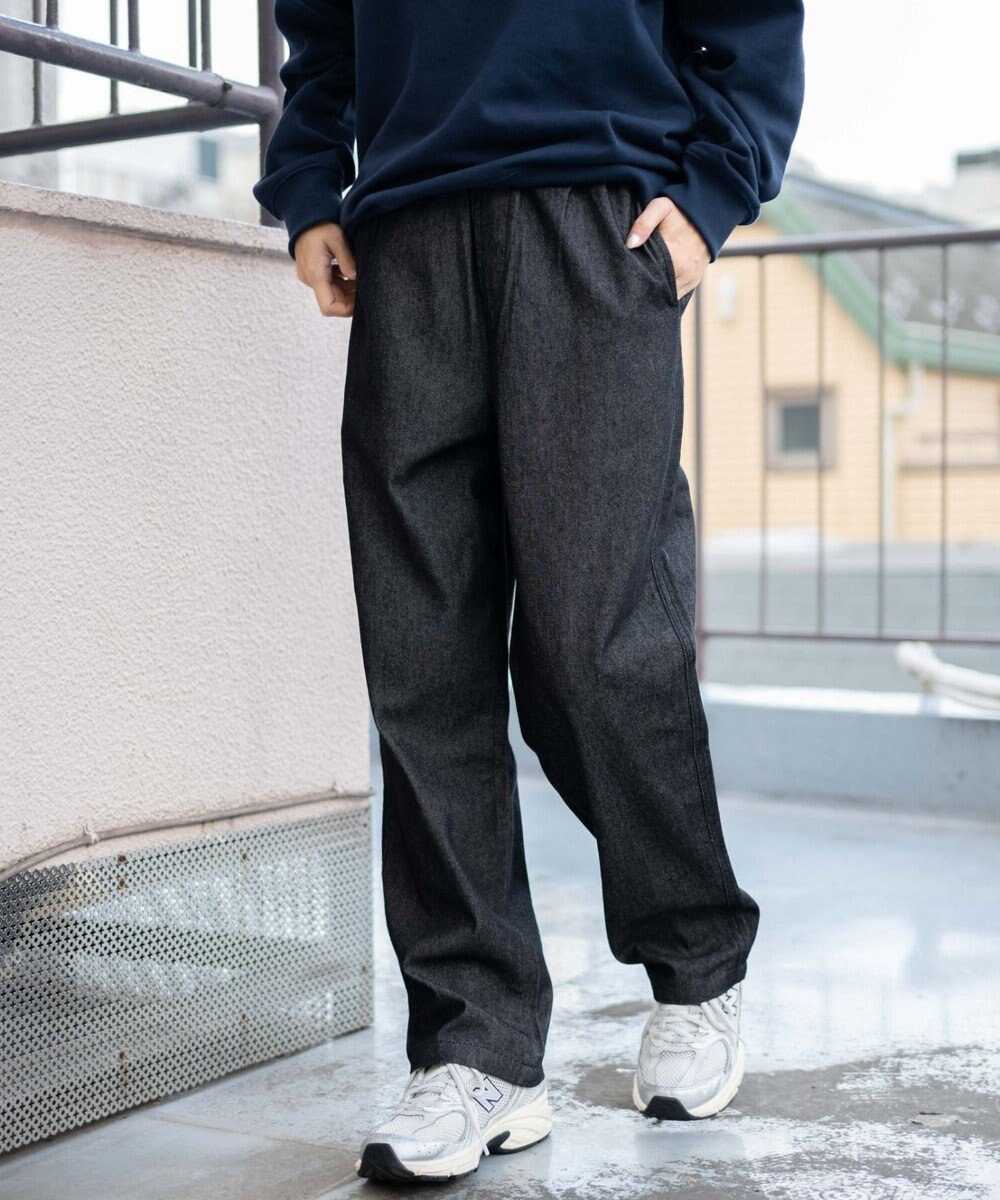 WEGO 【ユニセックス着用ITEM/ウエストゴム/SMLサイズ展開】デニムイージーストレートパンツ 