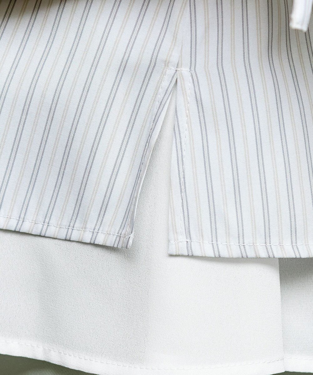 Tiaclasse L ストライプリボンレイヤードブラウス 