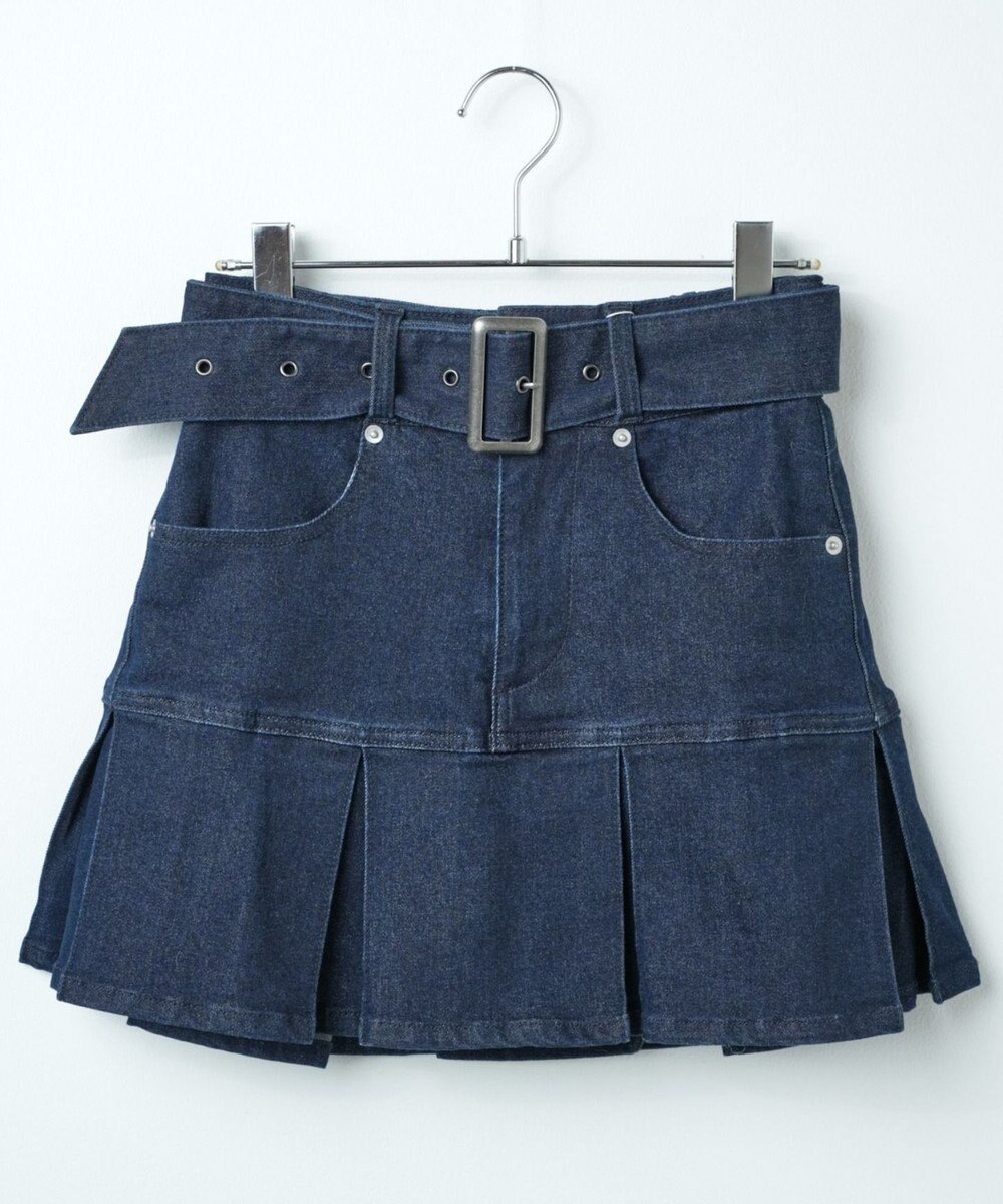 WEGO ベルト付デニムプリーツスカパン 