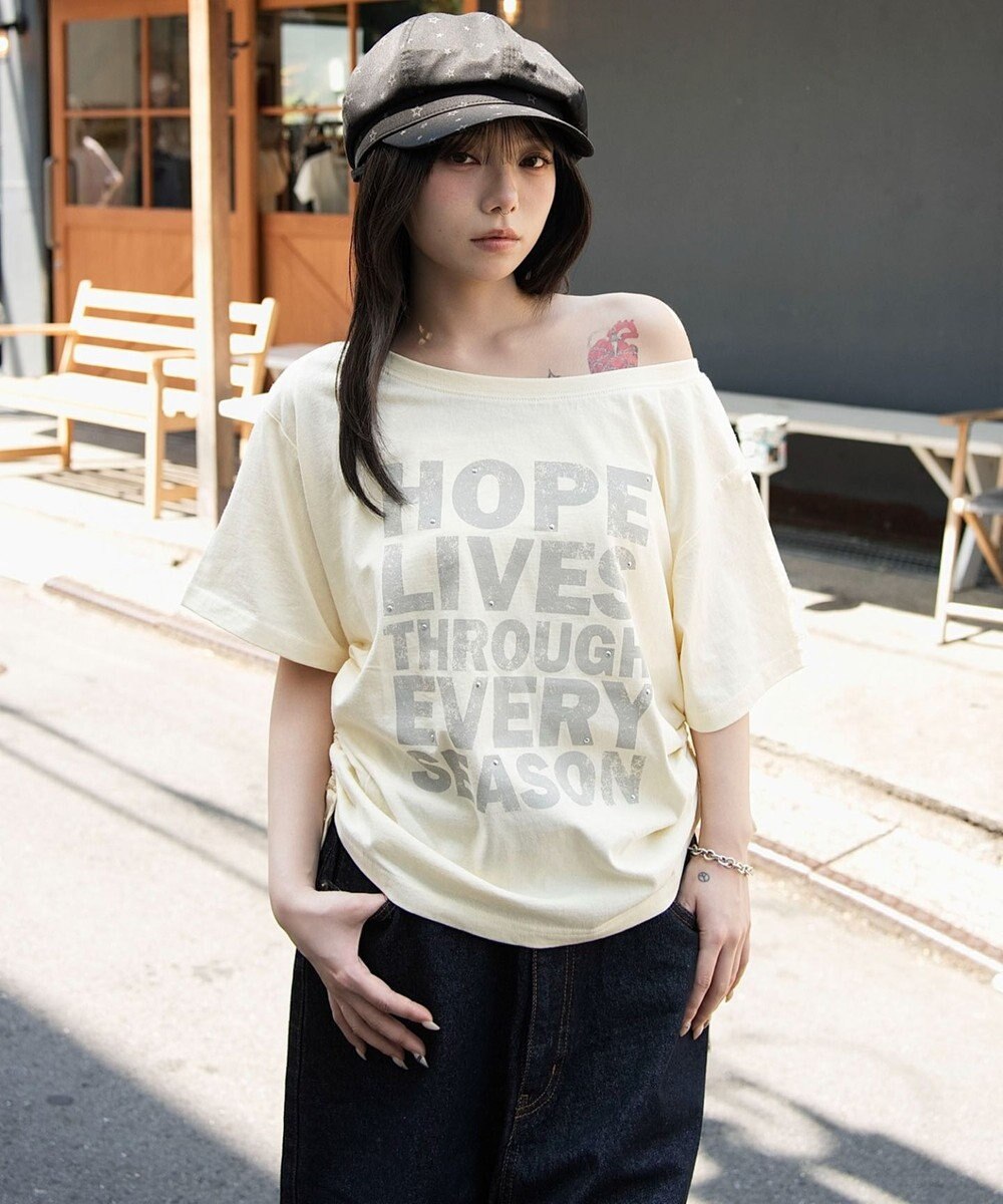 WEGO サイドドロストオフショルグラフィックT 