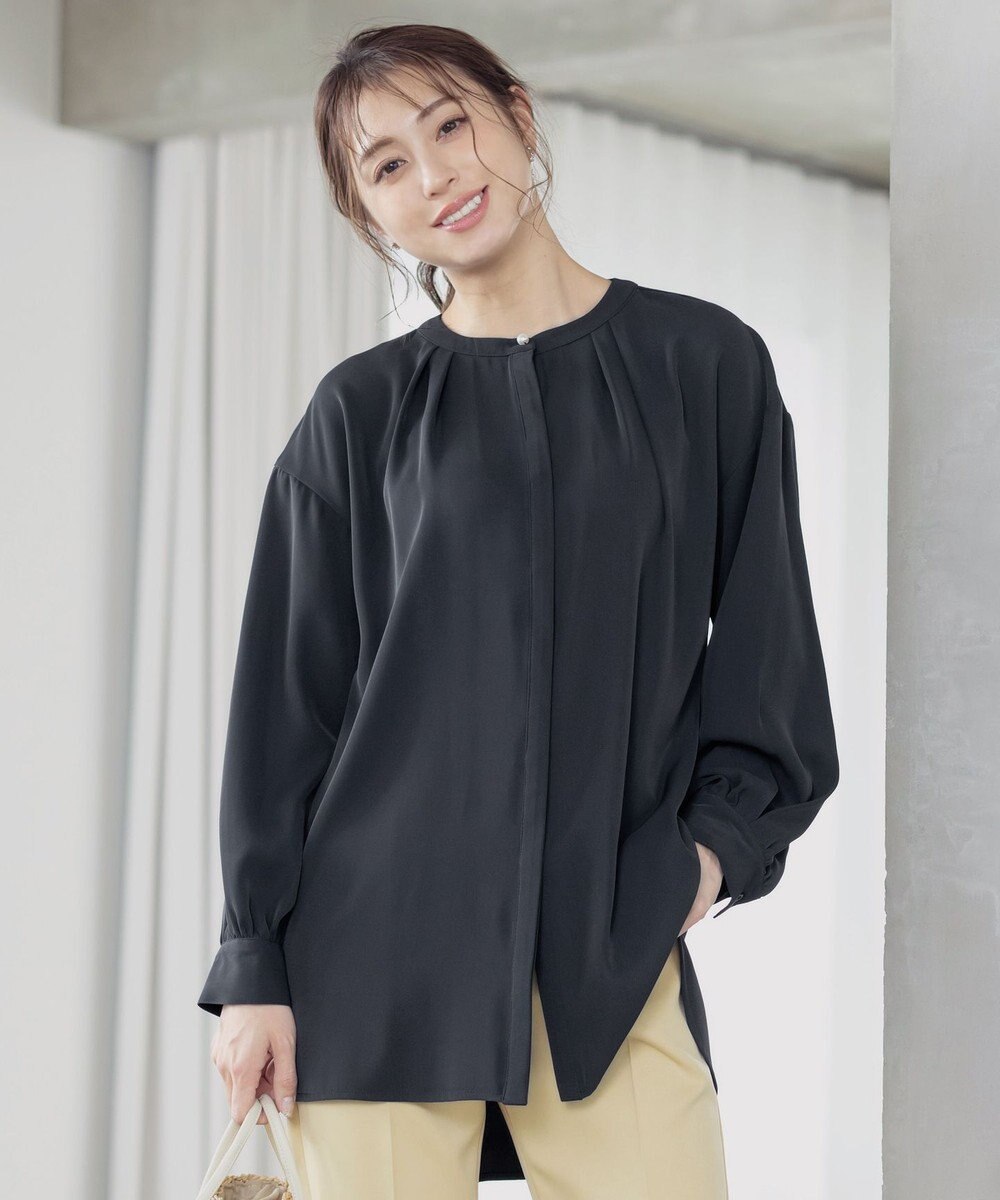 Tiaclasse 【洗える】とろみシャツチュニックブラウス 