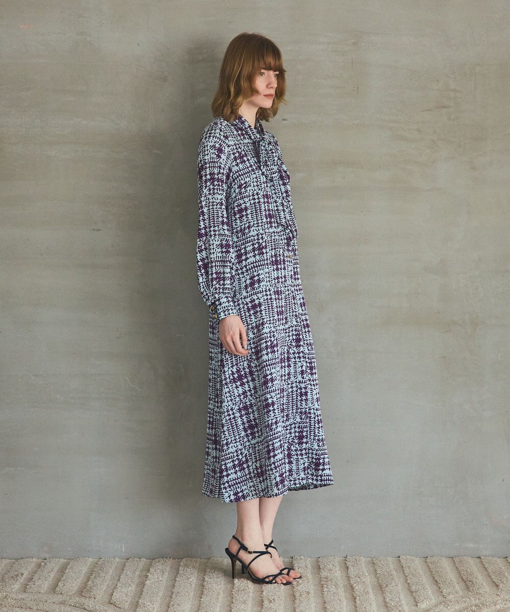 GRACE CONTINENTAL チェックプリントボウ付ワンピース 