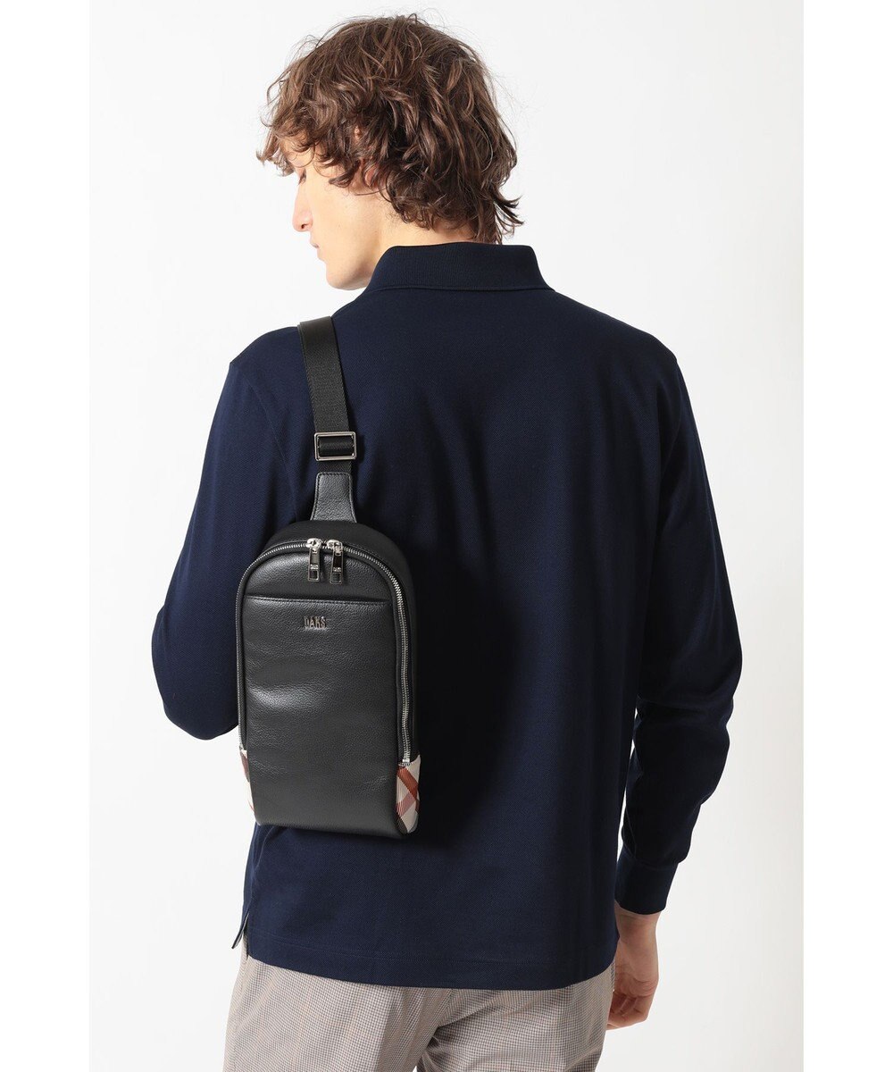 DAKS レザー×ハウスチェックディテール フラップショルダーバッグ 