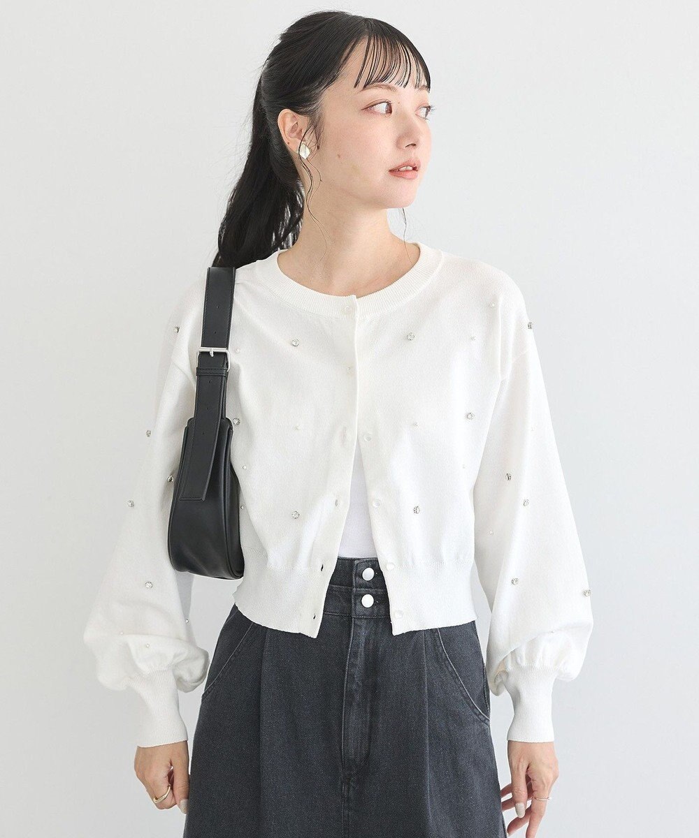 earth music&ecology パール＆ビジューカーディガン 