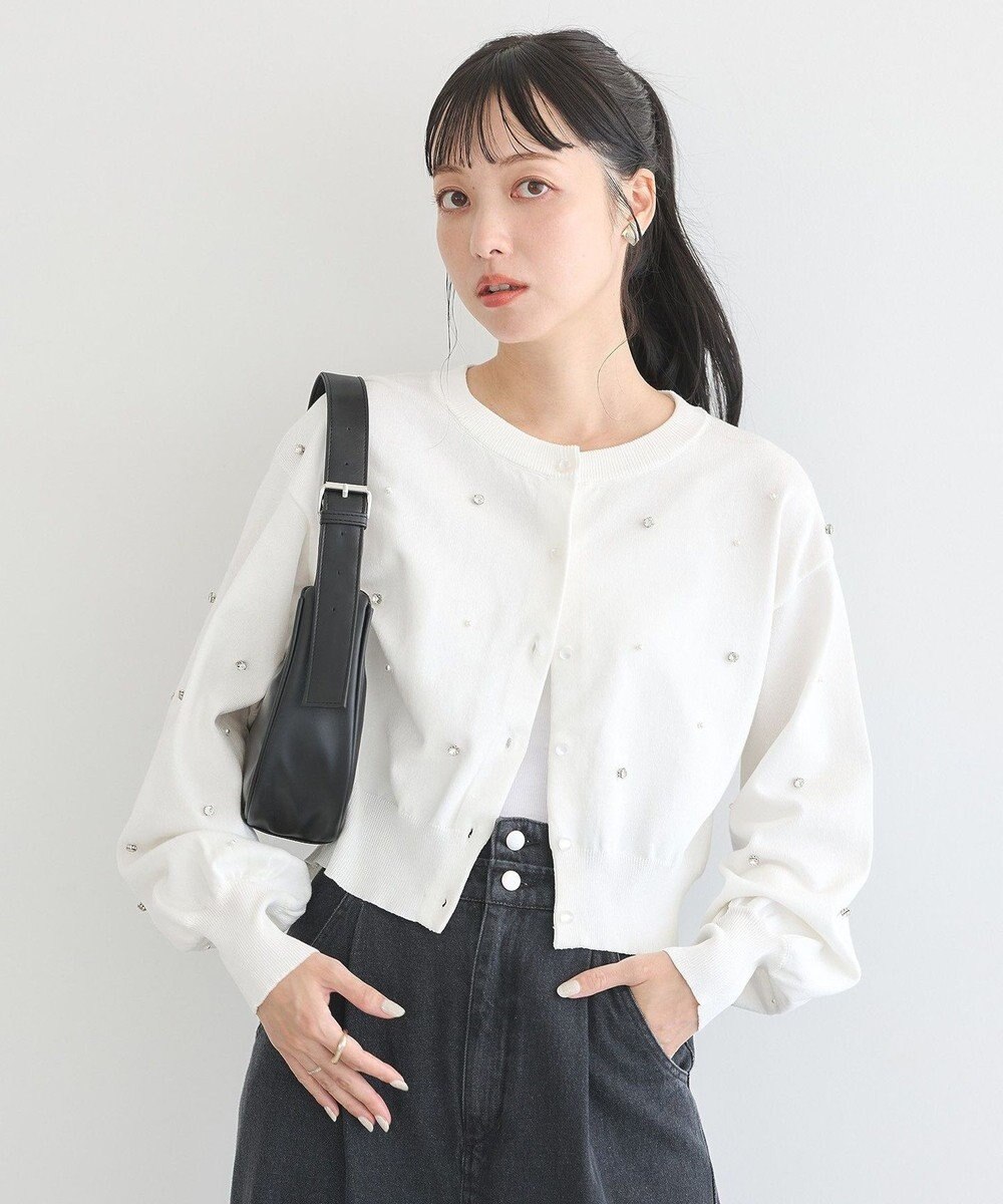 earth music&ecology パール＆ビジューカーディガン 