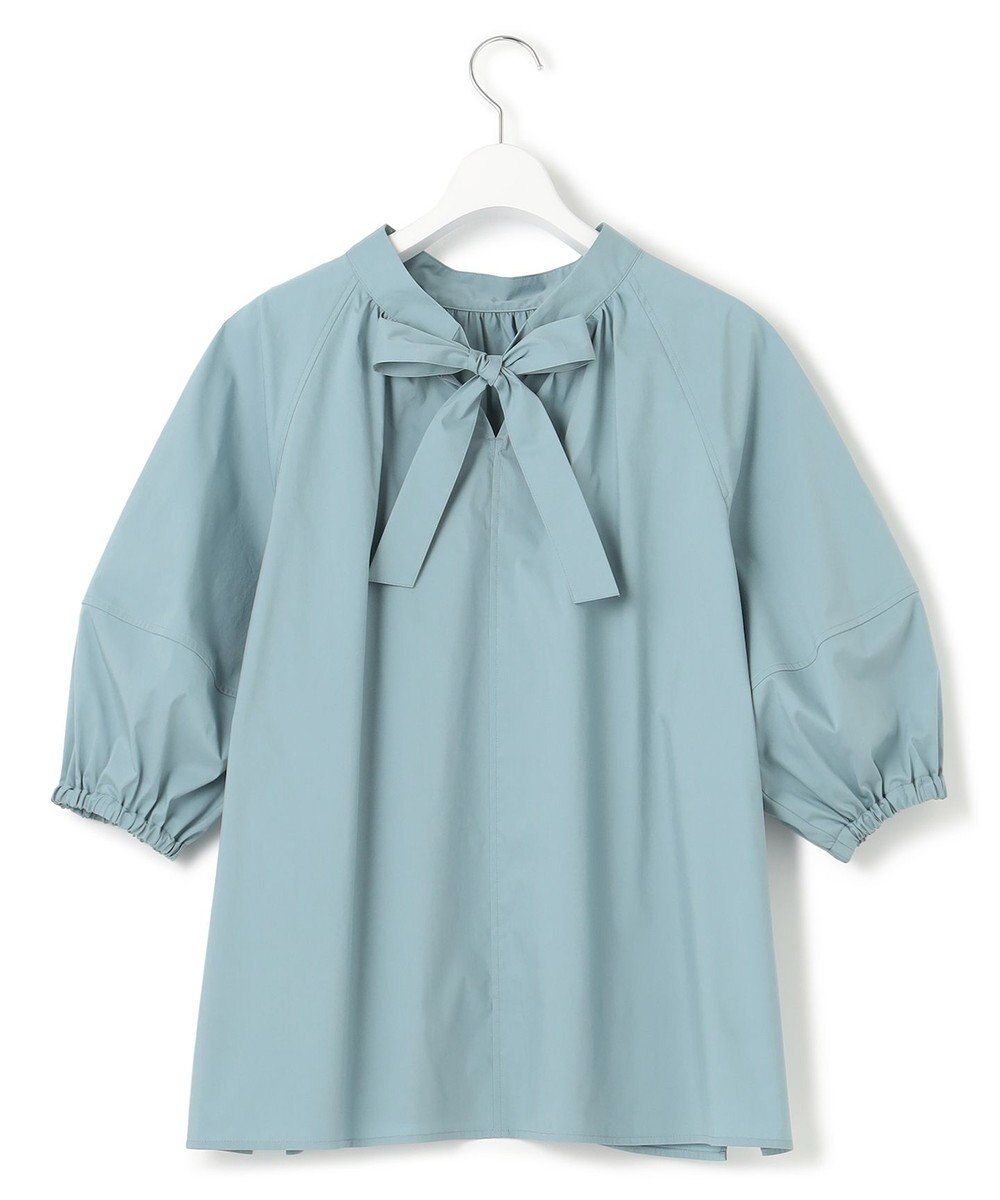 23区 L 【一部店舗限定/洗える】ハイカウントウェザーストレッチ ボウタイ付き ランタンスリーブ ブラウス 