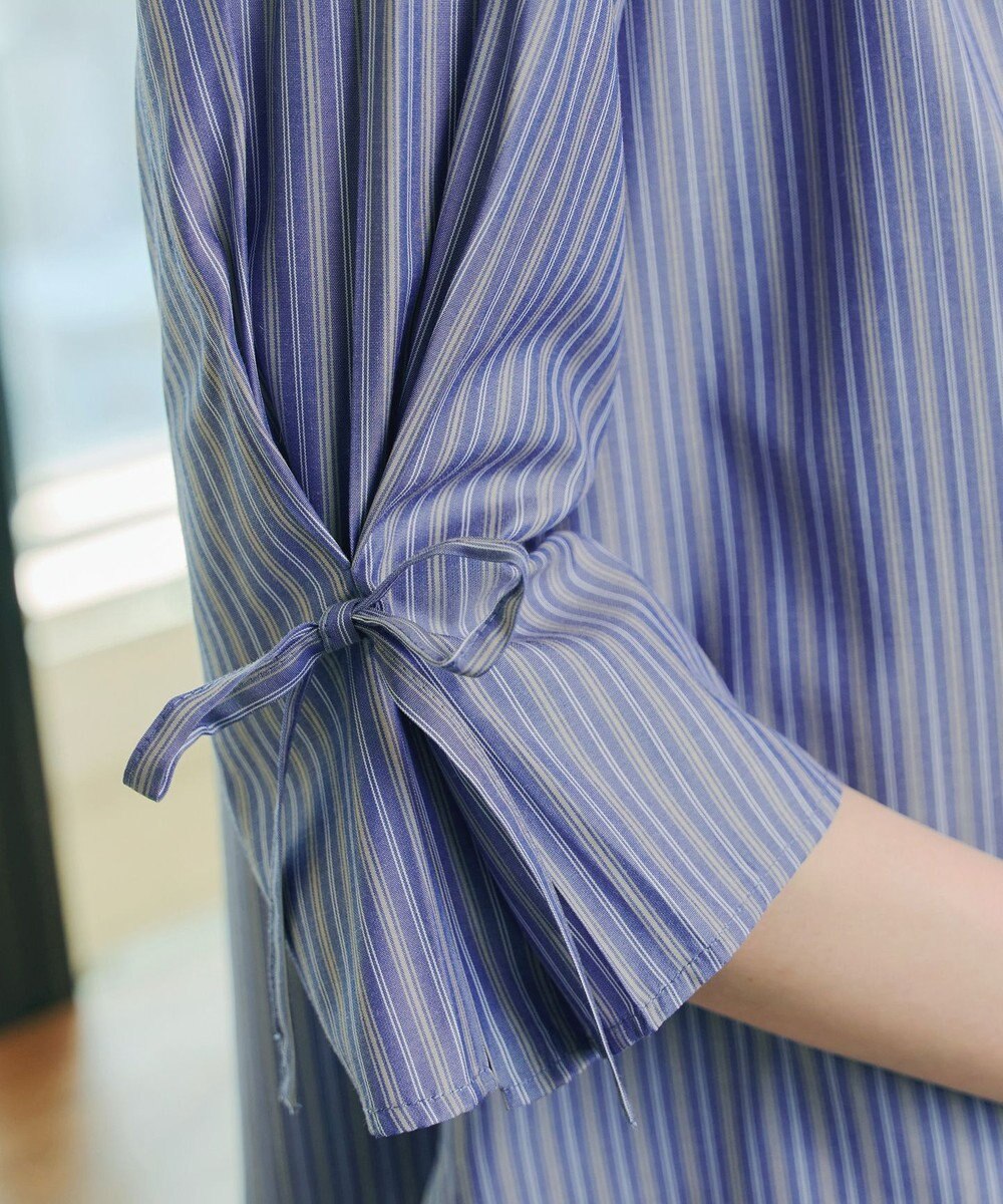 Tiaclasse L ストライプリボンレイヤードブラウス 