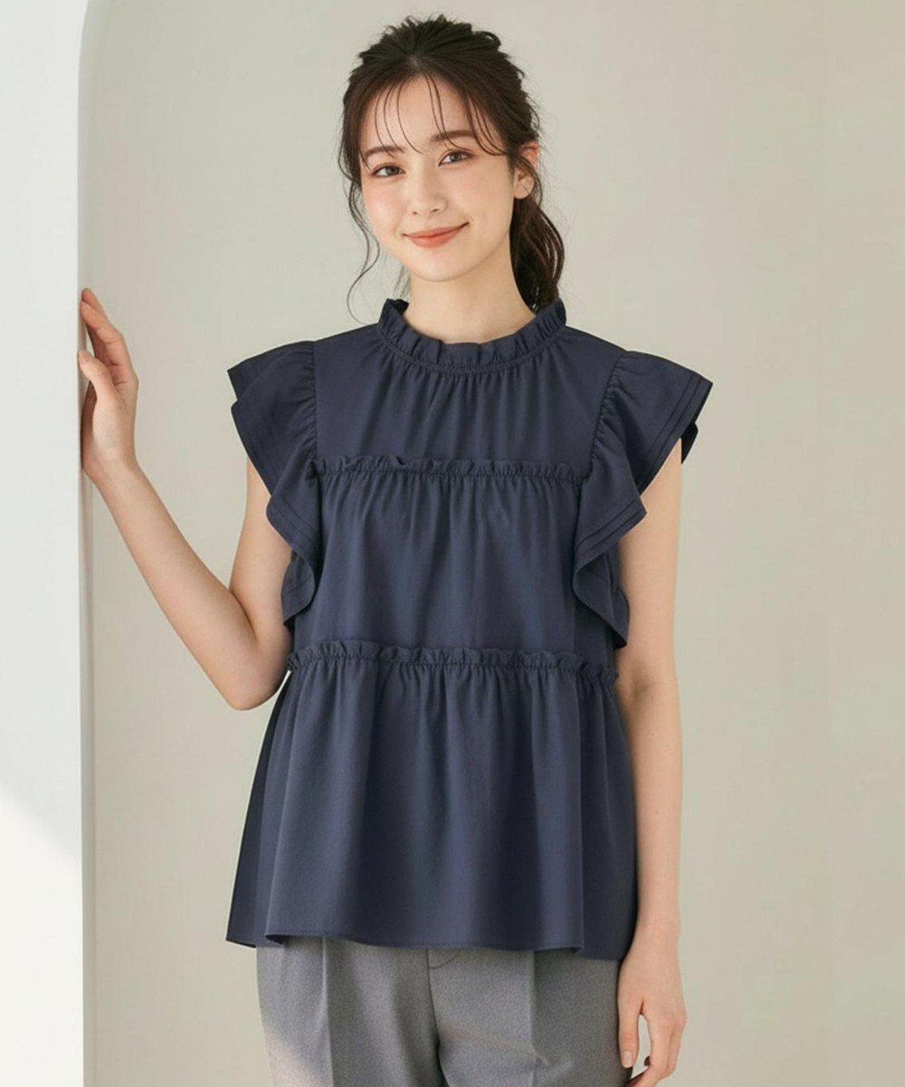 Feroux 【洗える】ペプラムシルエットフリルブラウス 