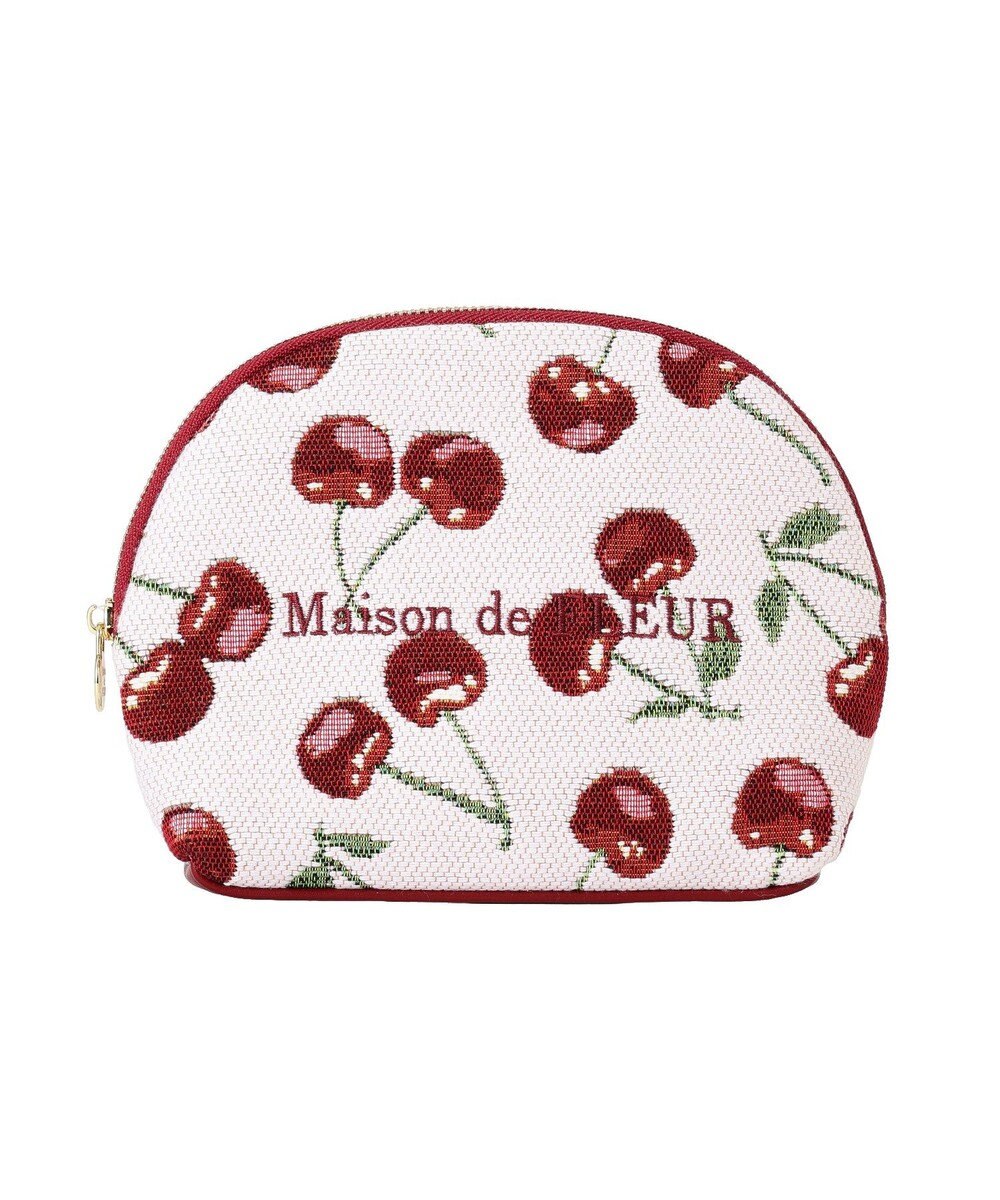 Maison de FLEUR チェリー柄ゴブランラウンドポーチ 
