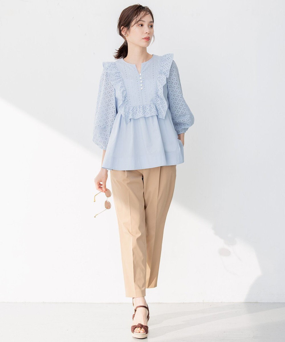 組曲 【ストレッチ・イージーケア】ハイウエストチノ パンツ 