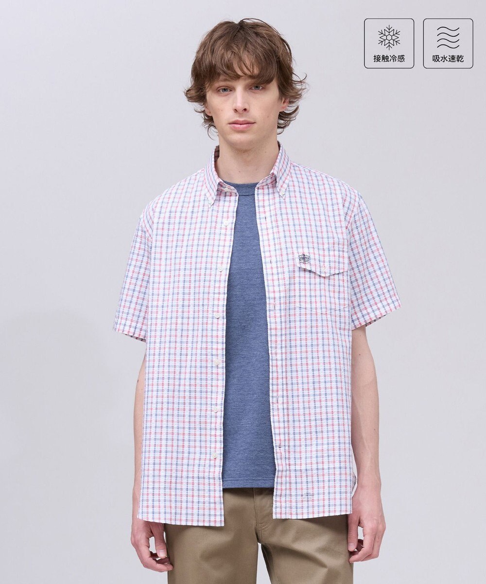 J.PRESS MEN 今季大人気！【吸水速乾 / 接触冷感 / 高通気性】Aero Weave クールマックスサッカー チェック シャツ / B.D. 