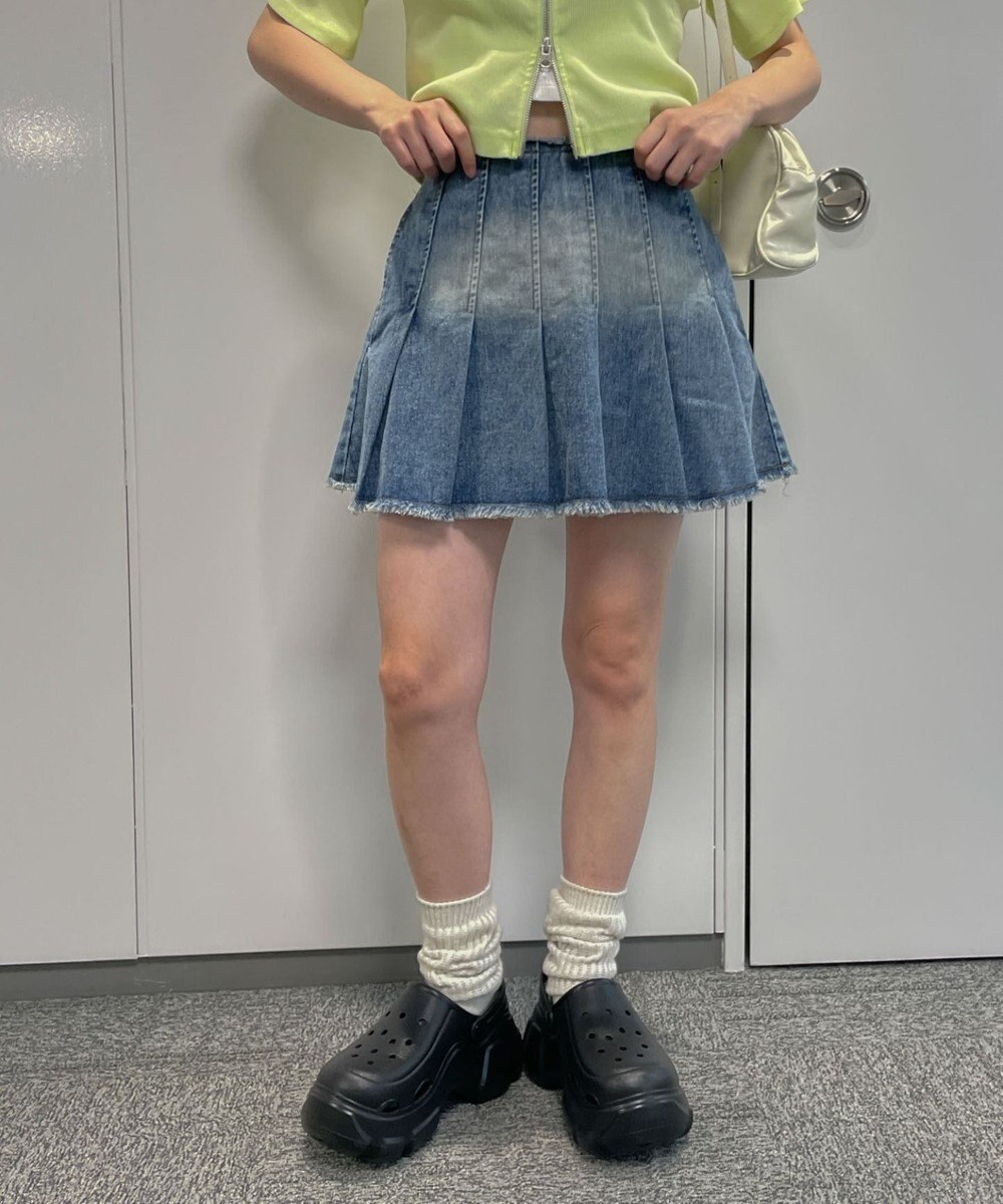 WEGO ヴィンテージウォッシュデニムプリーツスカパン 