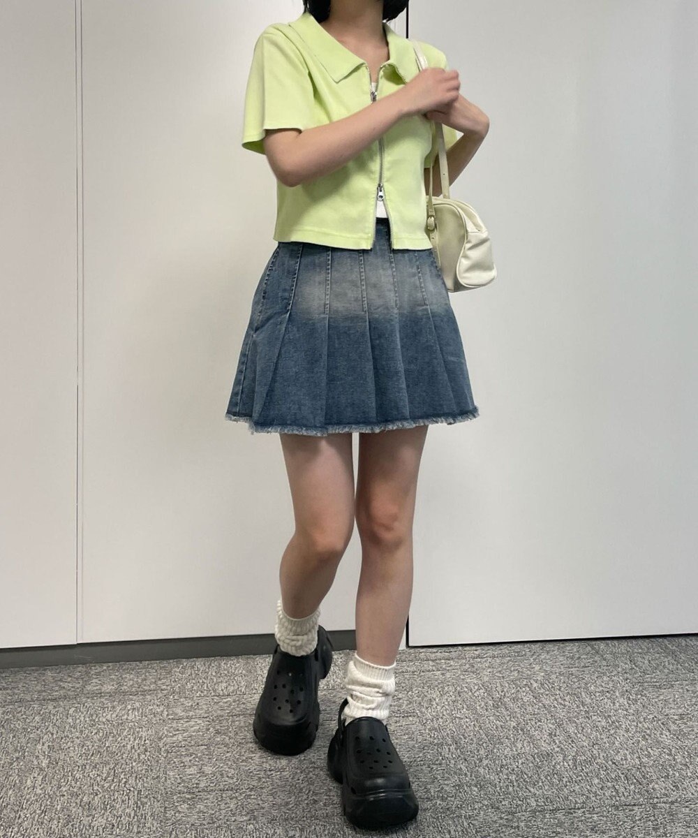 WEGO ヴィンテージウォッシュデニムプリーツスカパン 