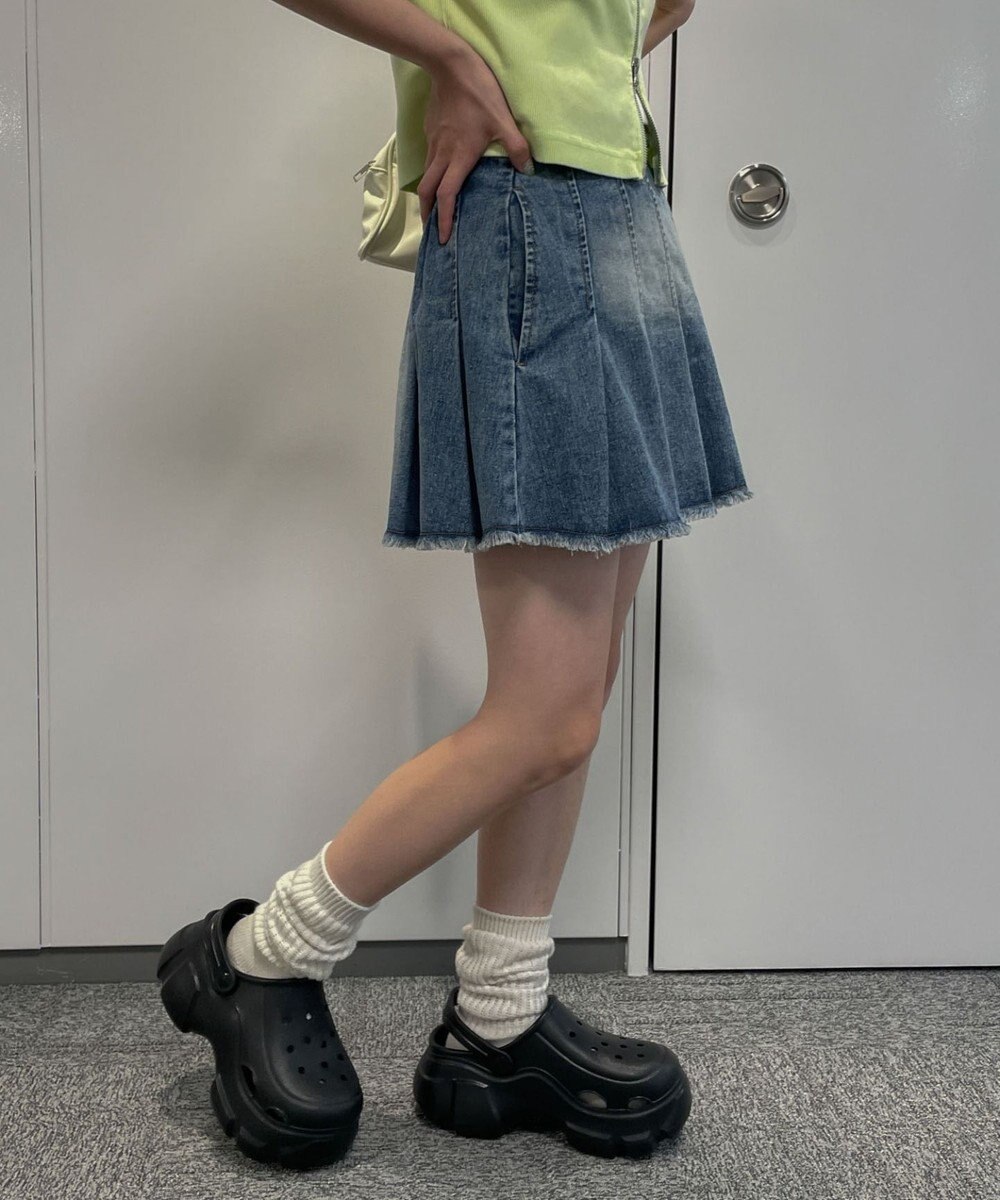 WEGO ヴィンテージウォッシュデニムプリーツスカパン 