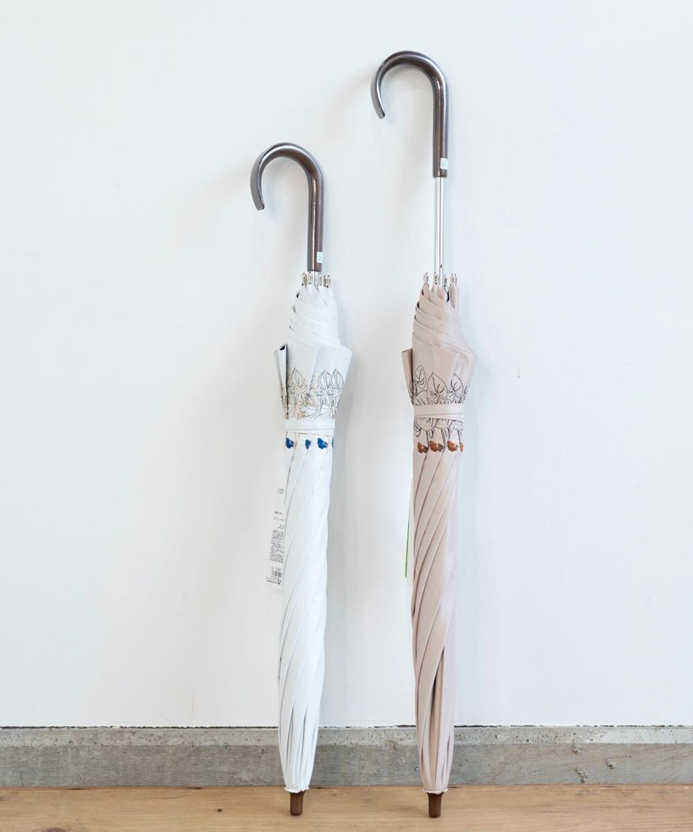 AND WOOL 〈一級遮光生地・晴雨兼用〉スミレ刺繍の日傘 （長傘タイプ） 