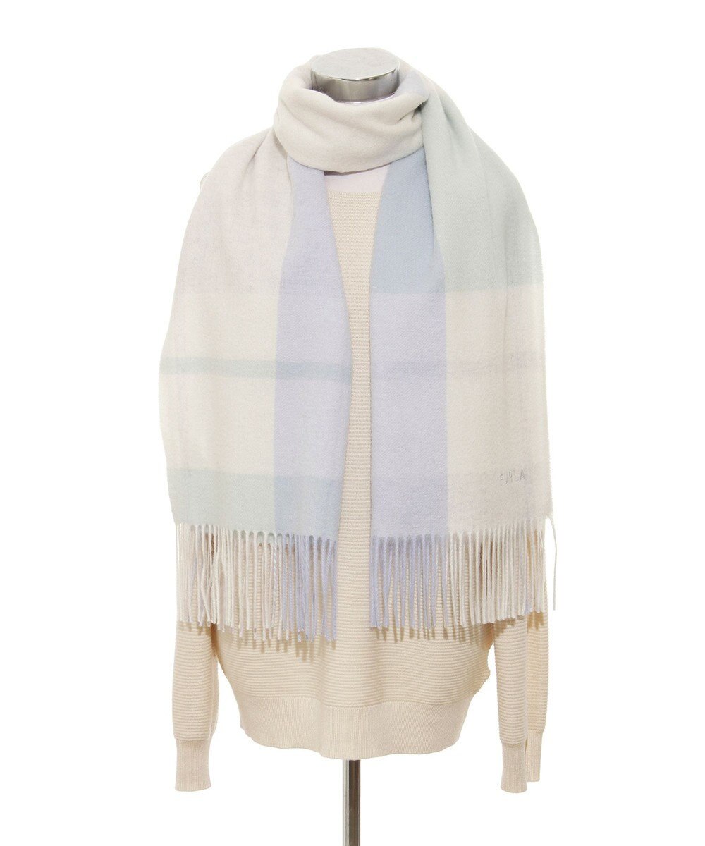 MOONBAT FURLA ウール混ラメ入りブロックチェックストールマフラー／幅50cm 