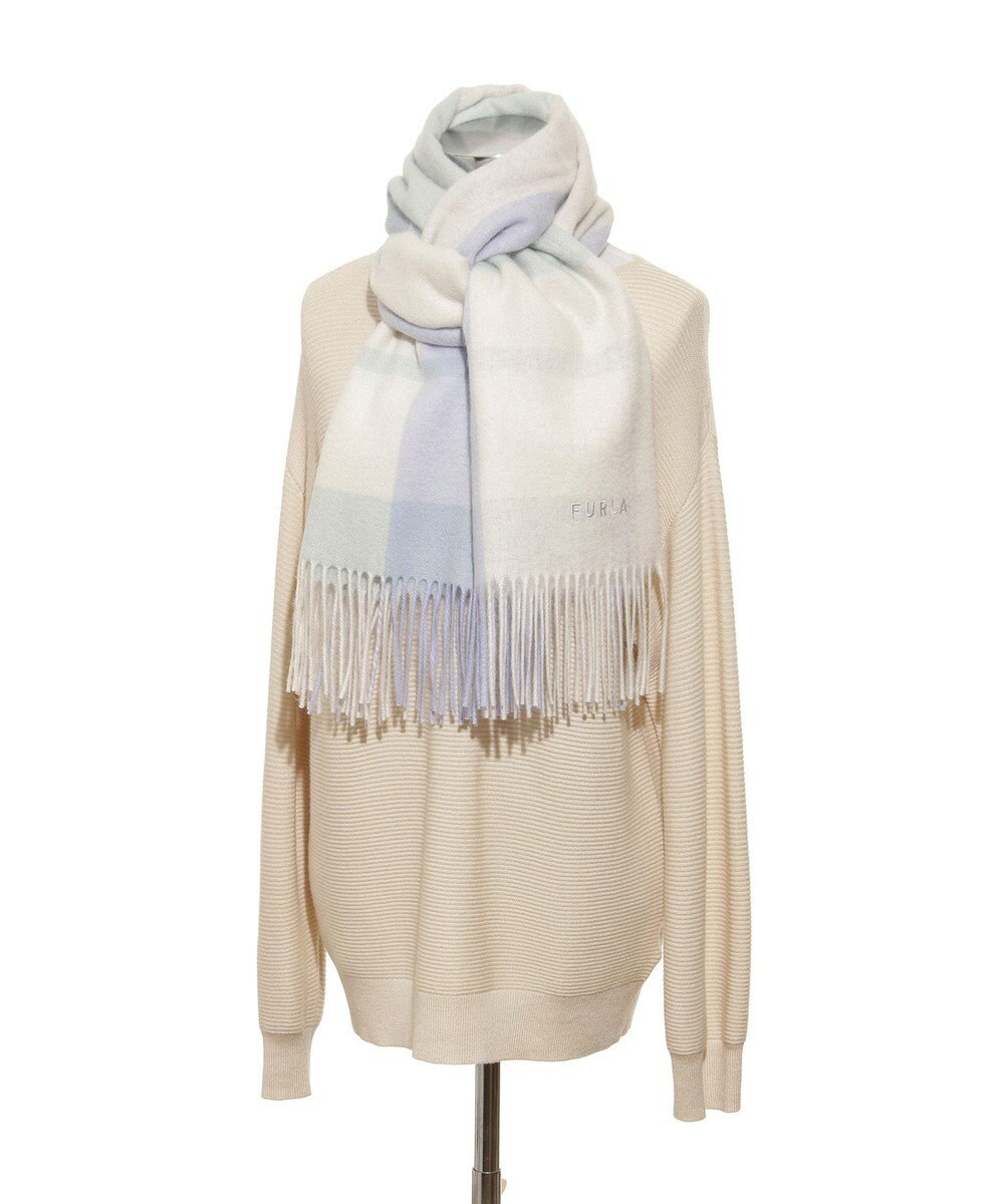 MOONBAT FURLA ウール混ラメ入りブロックチェックストールマフラー／幅50cm 