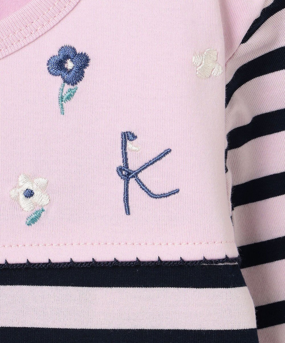 組曲 KIDS 【110-140㎝】フラワー刺繍ボーダー Tシャツ 