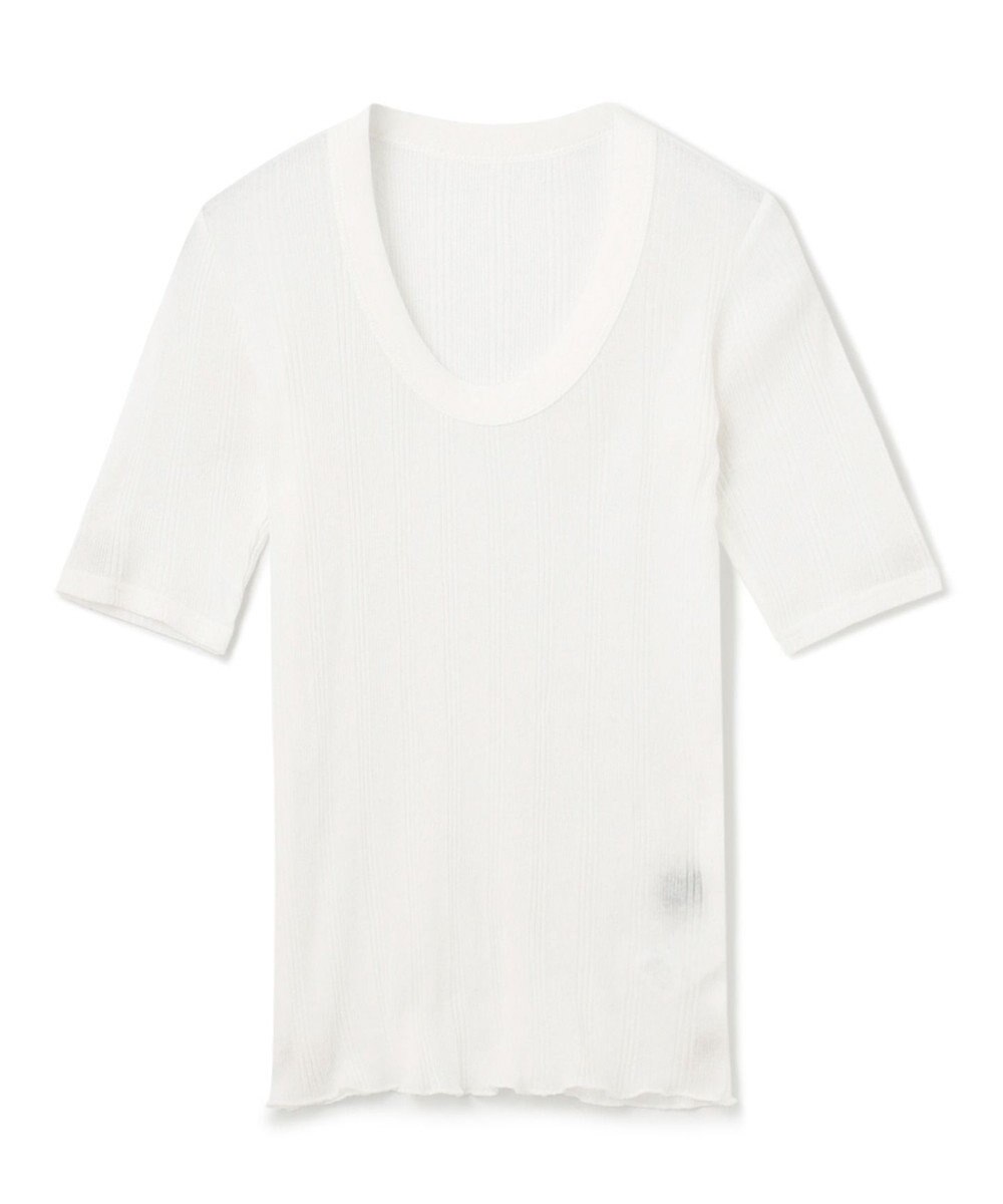 uncrave 【手洗い可】シアー ランダムリブ Uネック カットソー（uncrave STANDARD） 