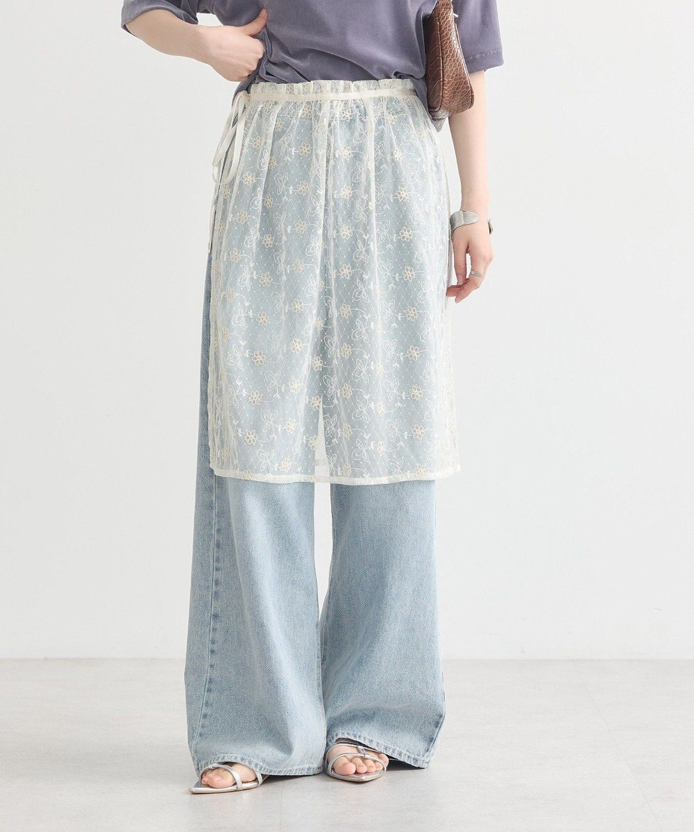 earth music&ecology フラワー刺繍レイヤードスカート 