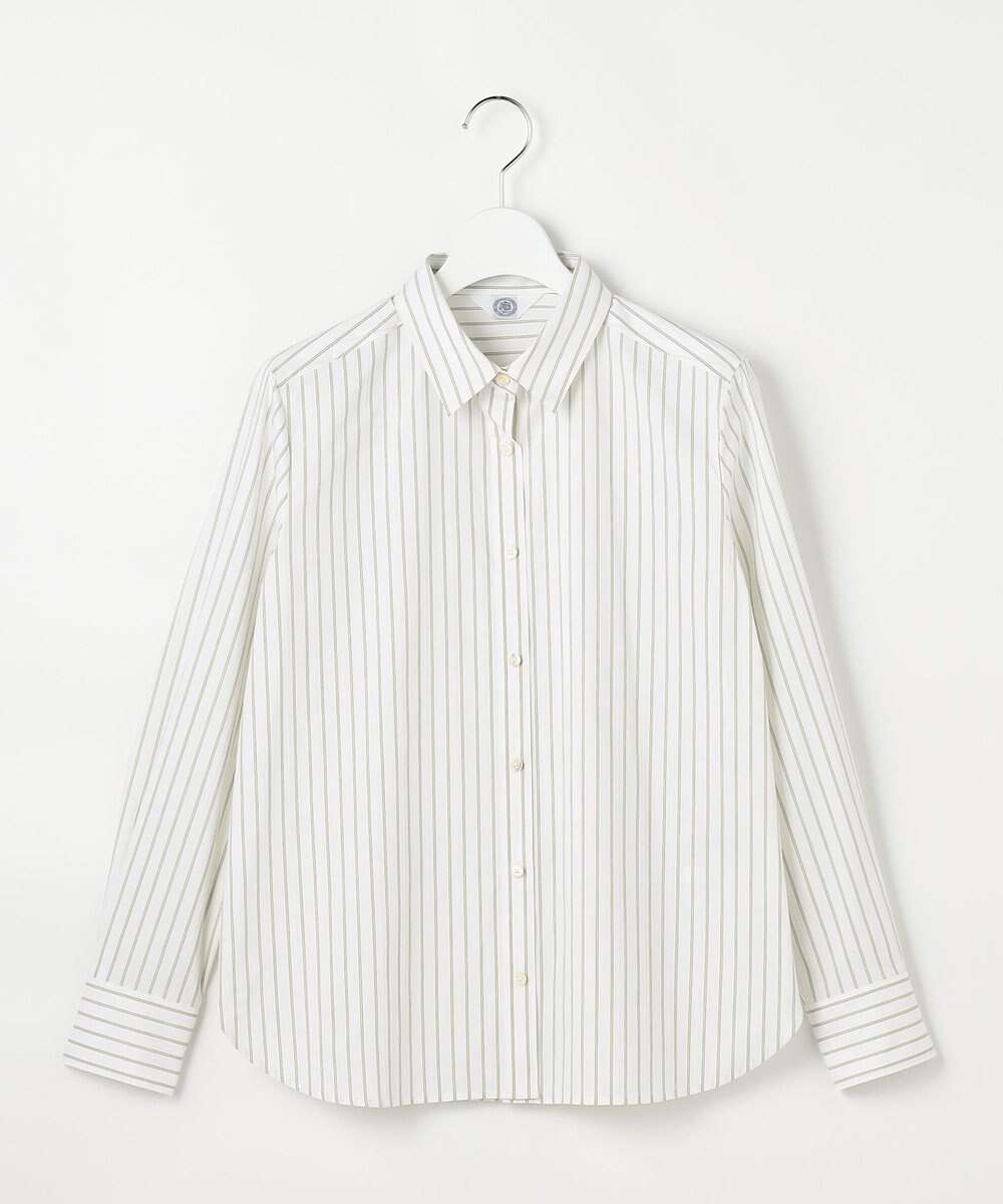 J.PRESS LADIES BEZコットンナイロン ストライプ シャツカラー ブラウス 