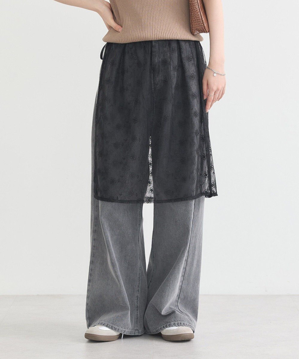 earth music&ecology フラワー刺繍レイヤードスカート 