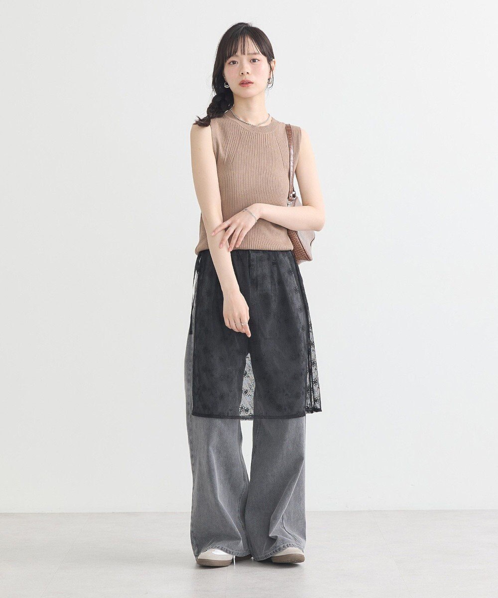 earth music&ecology フラワー刺繍レイヤードスカート 