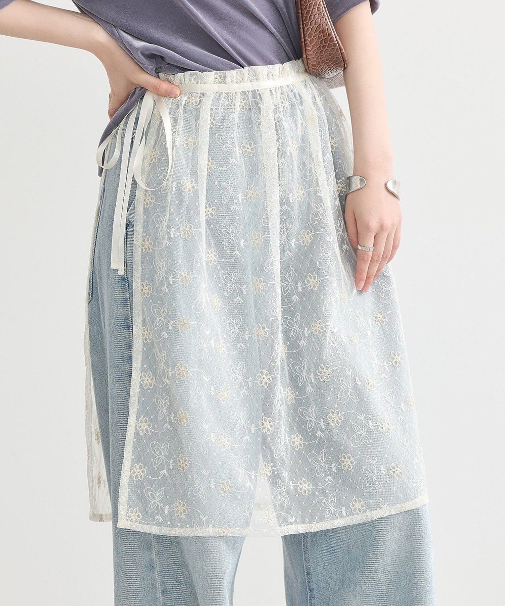 earth music&ecology フラワー刺繍レイヤードスカート 