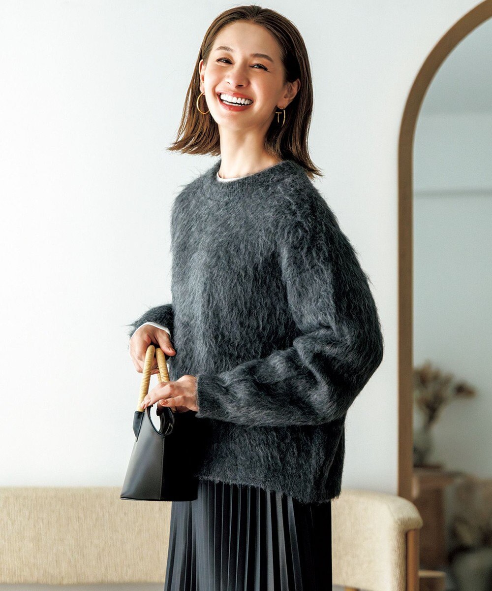 UNFILO L アルパカシャギー クルーネック プルオーバー 