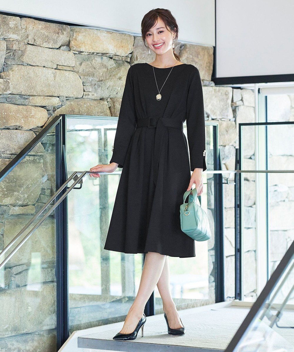 Tiaclasse 【GOLD LABEL・洗える】パールボタン付きポンチワンピース 