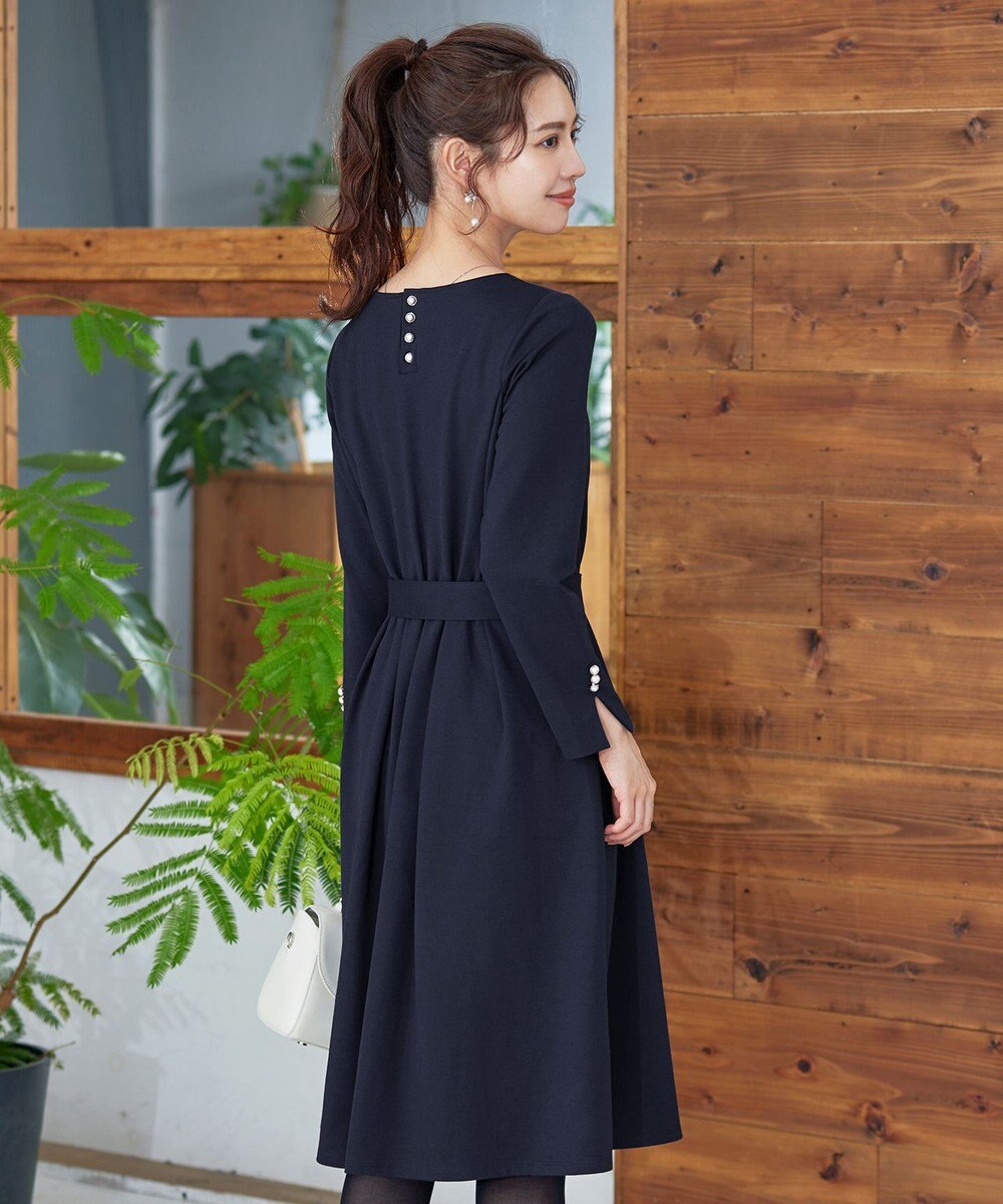 Tiaclasse 【GOLD LABEL・洗える】パールボタン付きポンチワンピース 