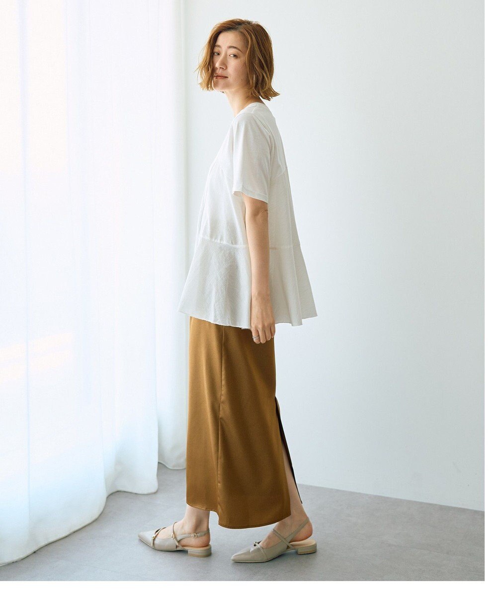 YECCA VECCA 【DOLL UP OOPS】異素材切替フレアートップス 