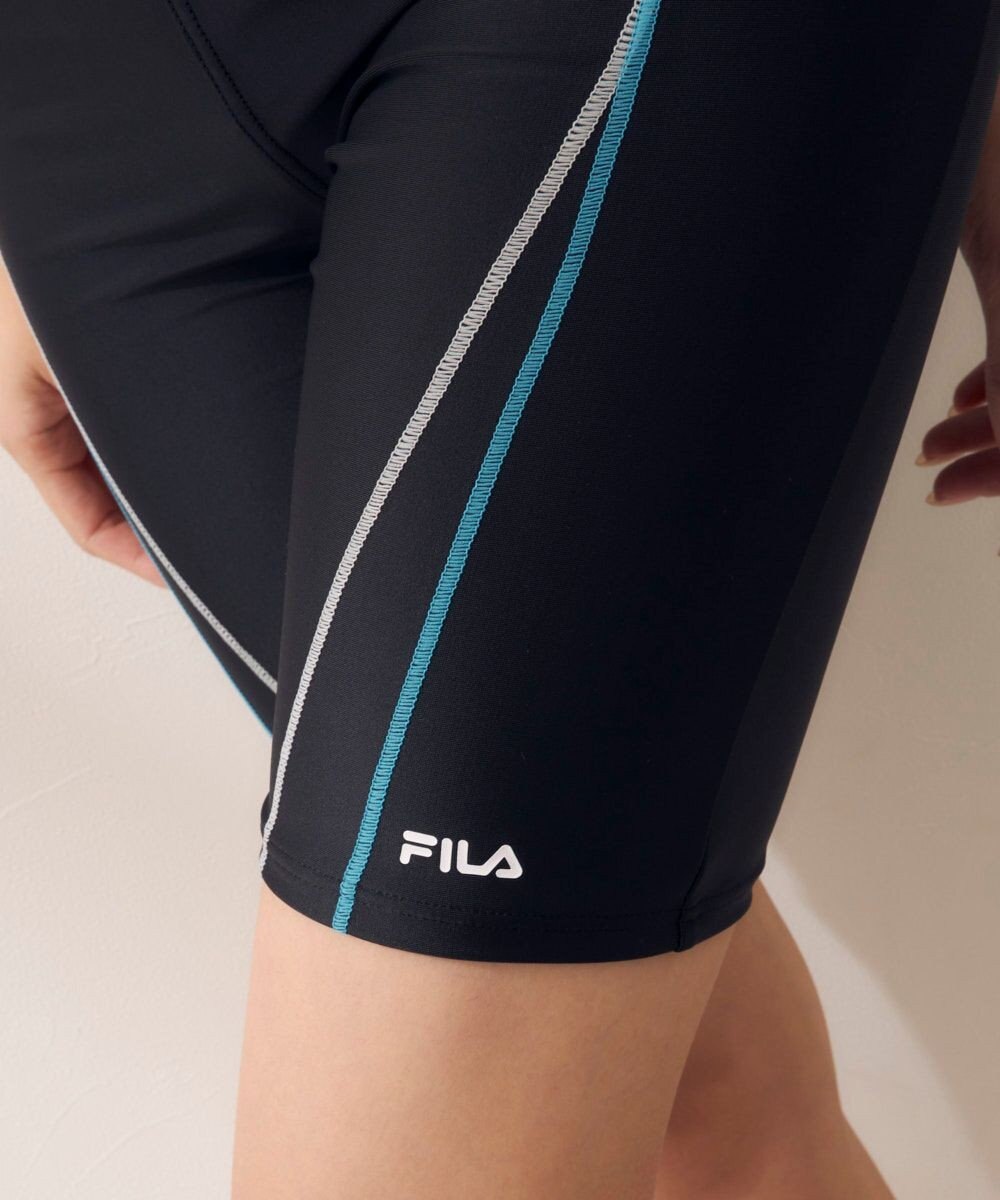 OP／FILA 【FILA】フルジップ半袖フィットネス水着4点セット/キャップ＆ミラーゴーグル付き 