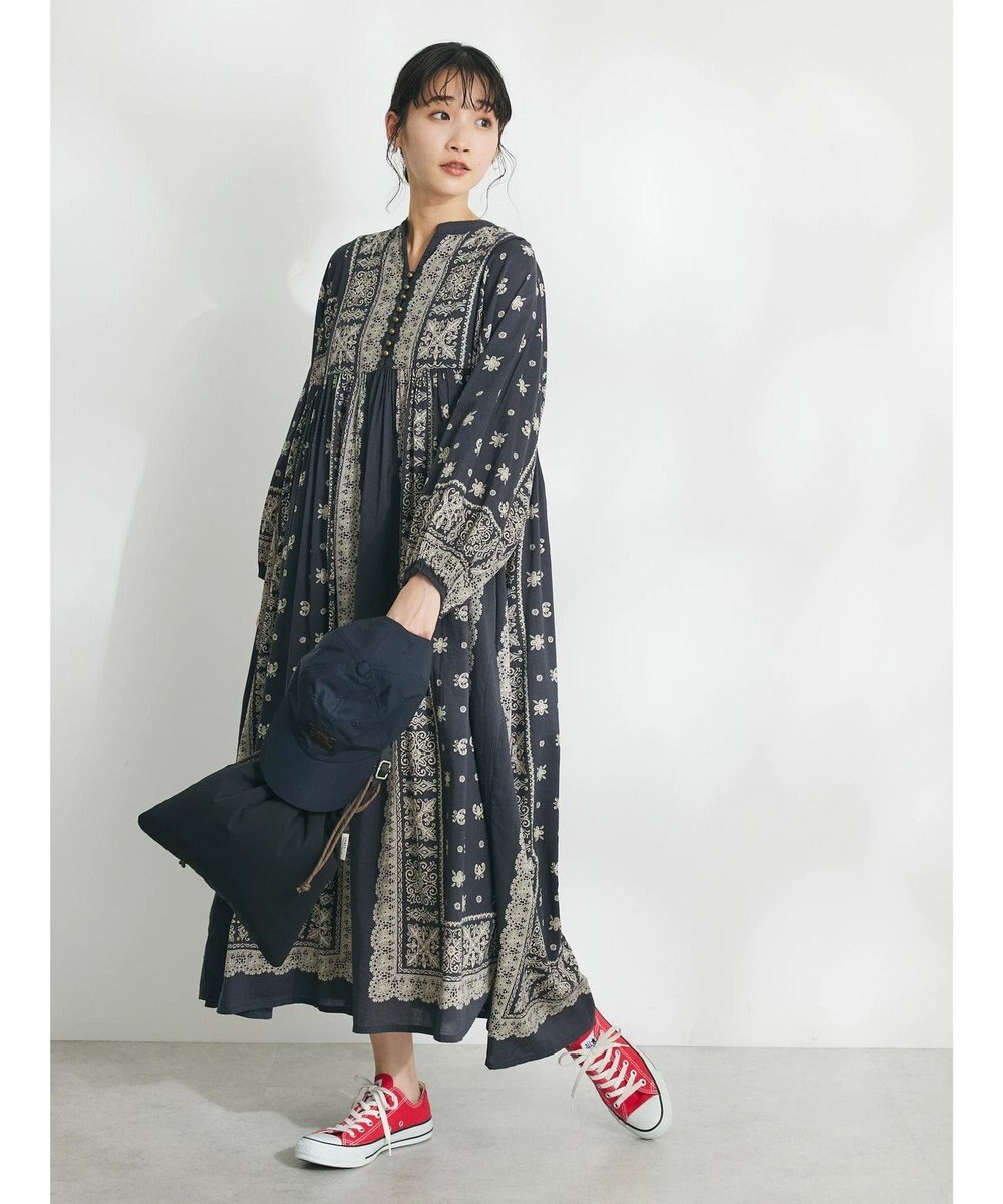 CRAFT STANDARD BOUTIQUE パネル柄ウエスト切り替えボリュームワンピース 