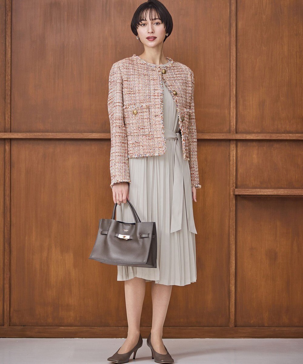 23区 L GIOLICAツイード ノーカラー ボタン ジャケット 