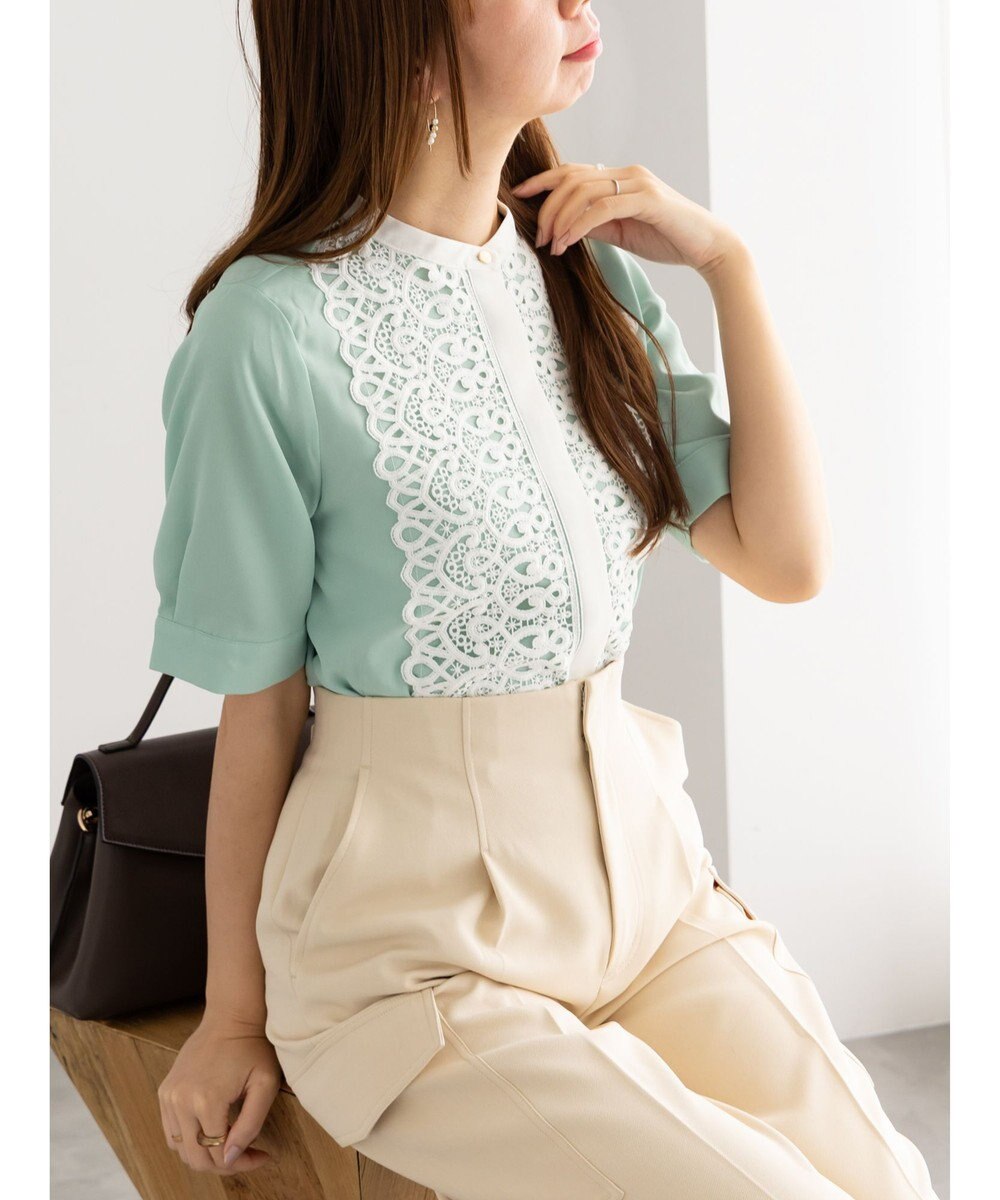 Te chichi 【WEB限定カラーあり】フロントレース5分袖ブラウス 