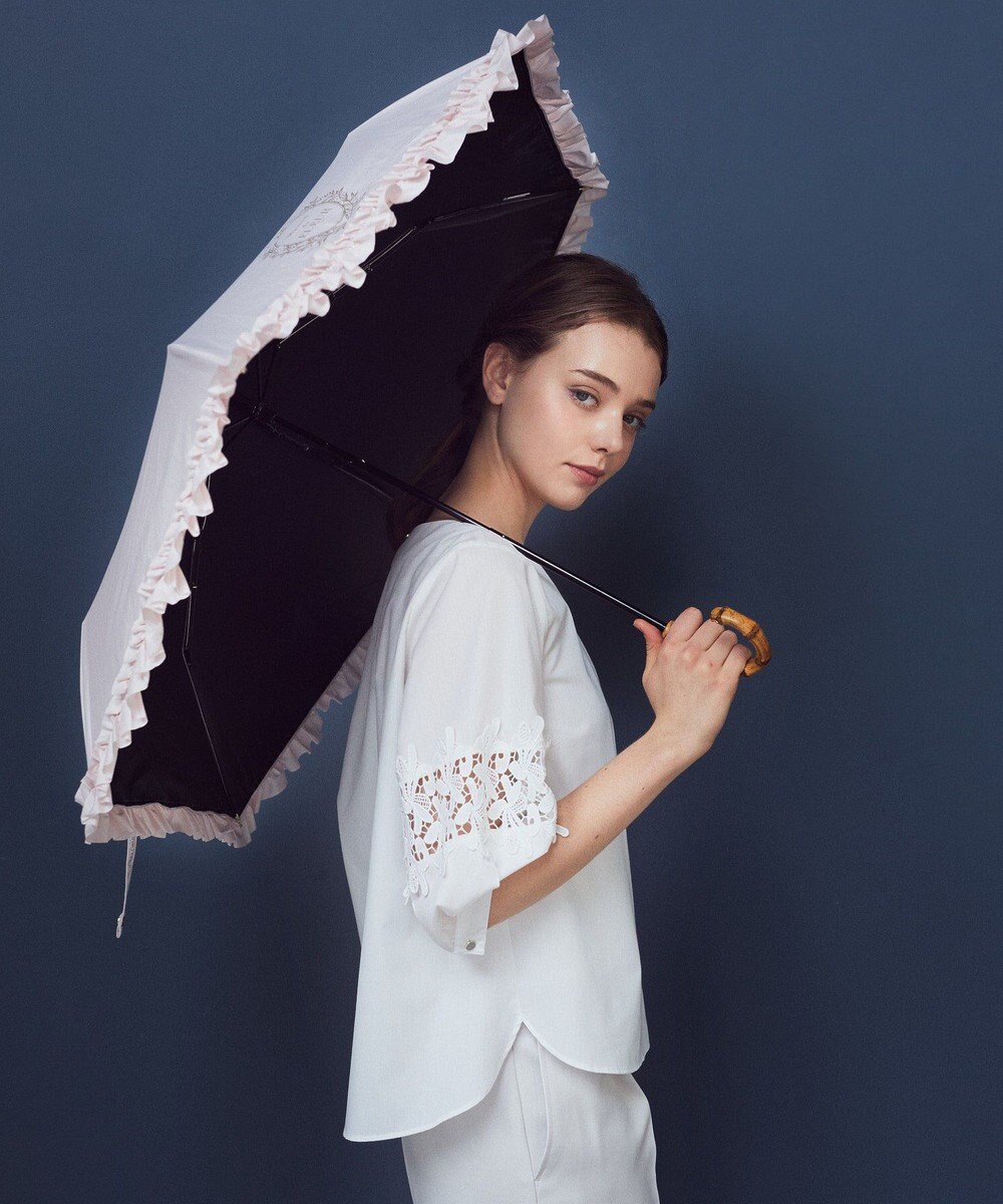 Maison de FLEUR 遮光&UV CUT フリル折りたたみ傘 