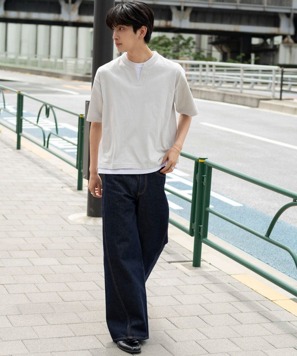 WEGO 【ユニセックス着用ITEM/MLサイズ展開】フェイクレイヤードキーネックT（SS） 