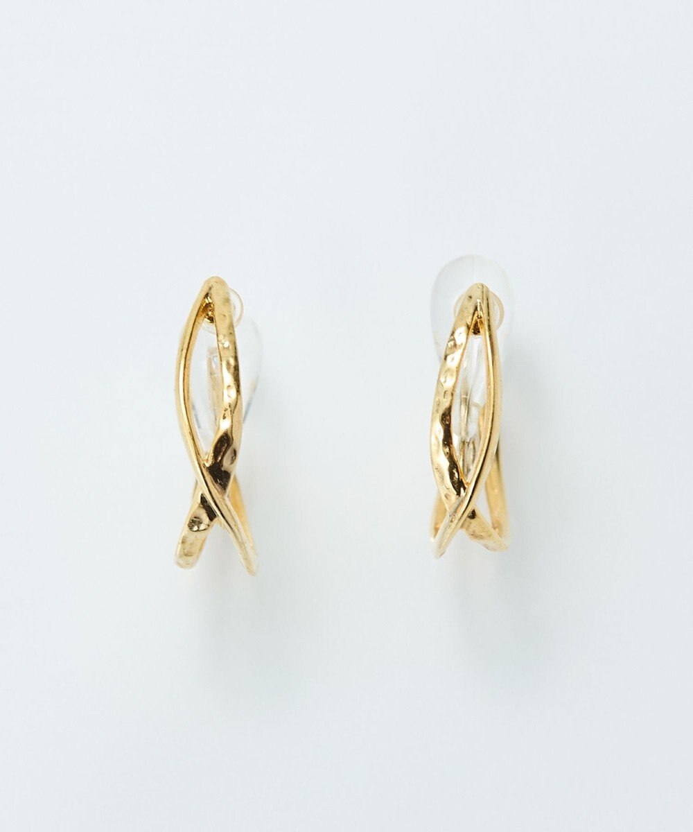 Phoebe 〈シリーズ累計販売10000点突破！〉〈痛くないシリーズ/金属アレルギー対応〉クロスフープクリスタルループフィットイヤリング　ゴールド 