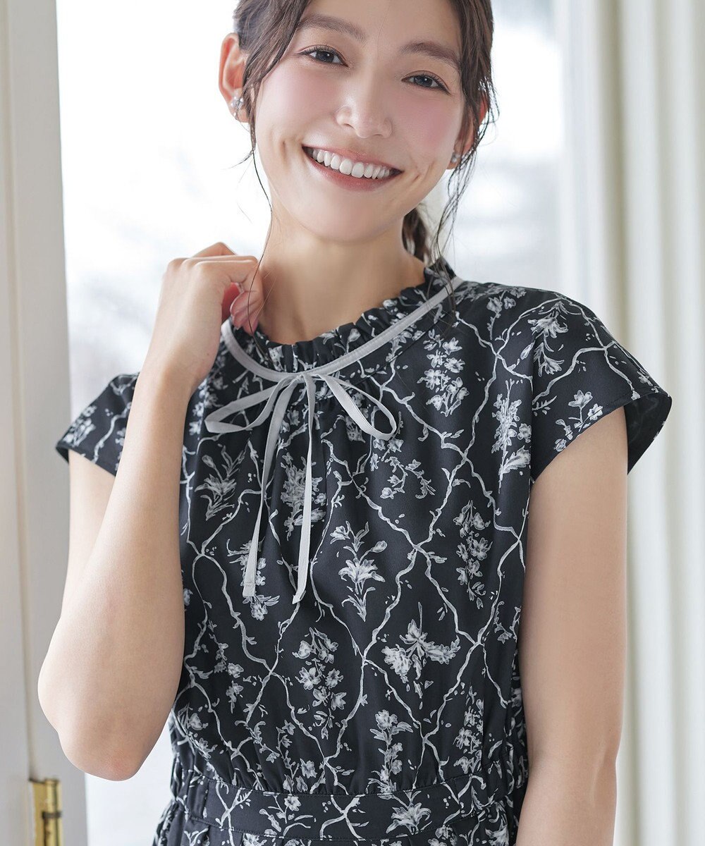 Tiaclasse 配色リボンフリル衿ワンピース 