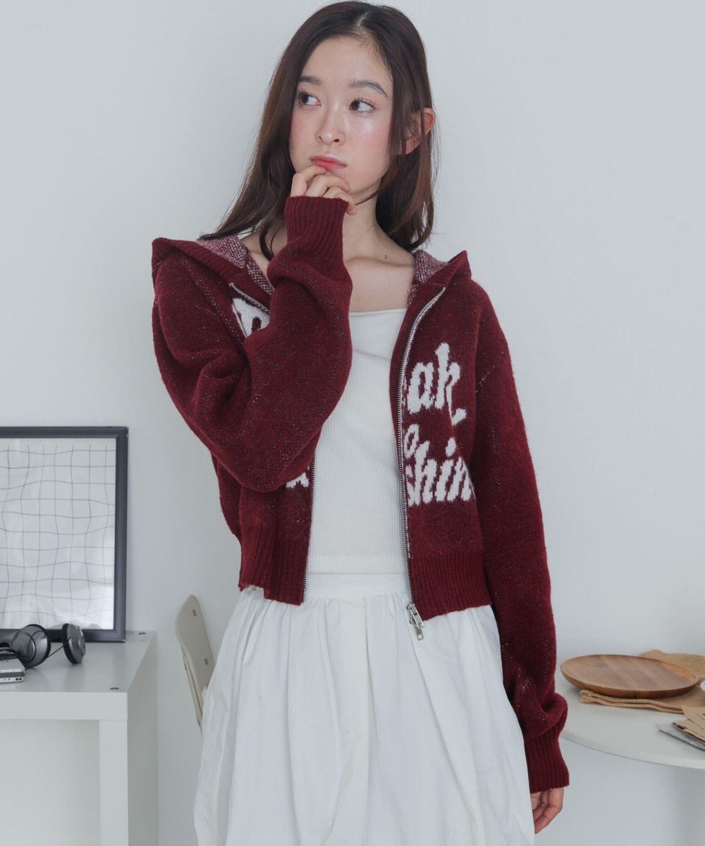 WEGO フラッフィーグラフィックジャガードニットZIPパーカー 