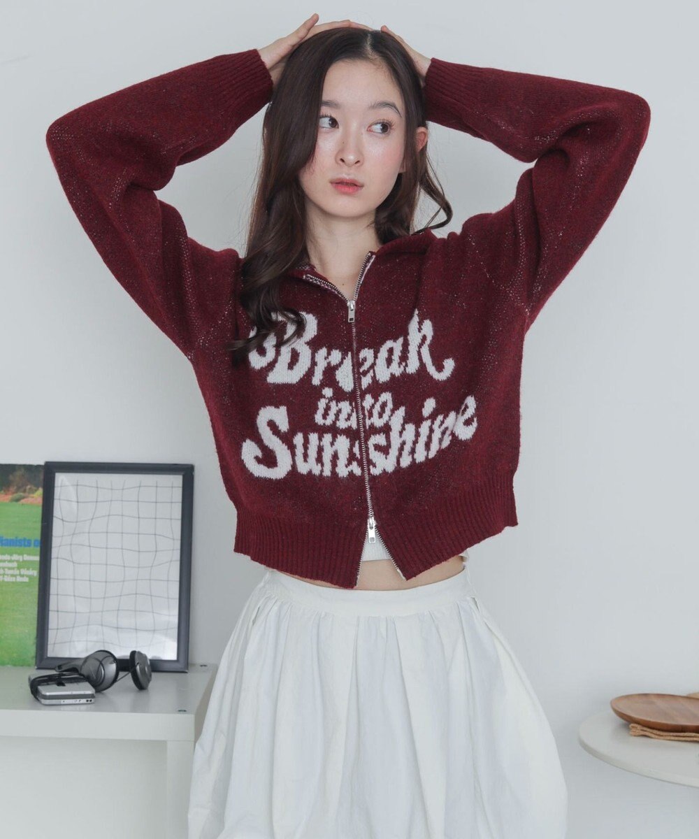 WEGO フラッフィーグラフィックジャガードニットZIPパーカー 